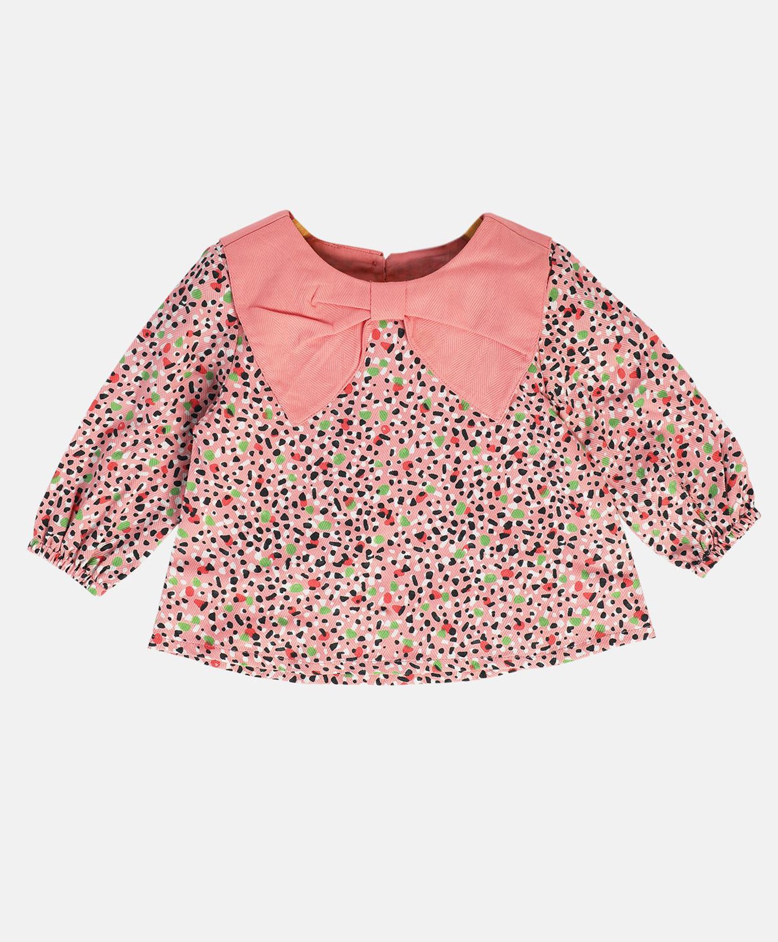 MINI KLUB Cotton Full Puffed Sleeves Abstract Printed Top - Coral-picture-39