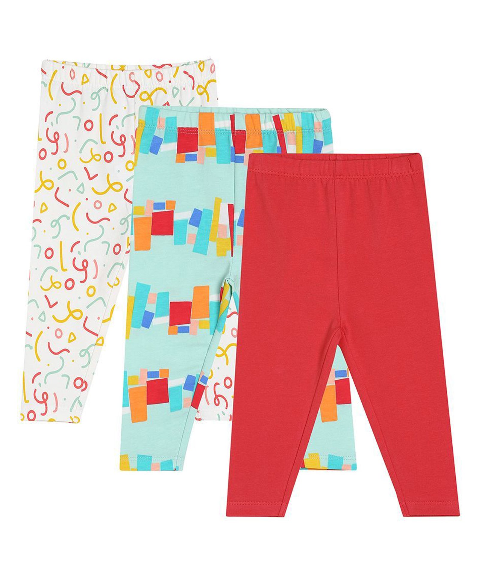 MINI KLUB Cotton Pack Of 3 Solid & Confetti Printed Leggings - White Red & Blue-picture-35