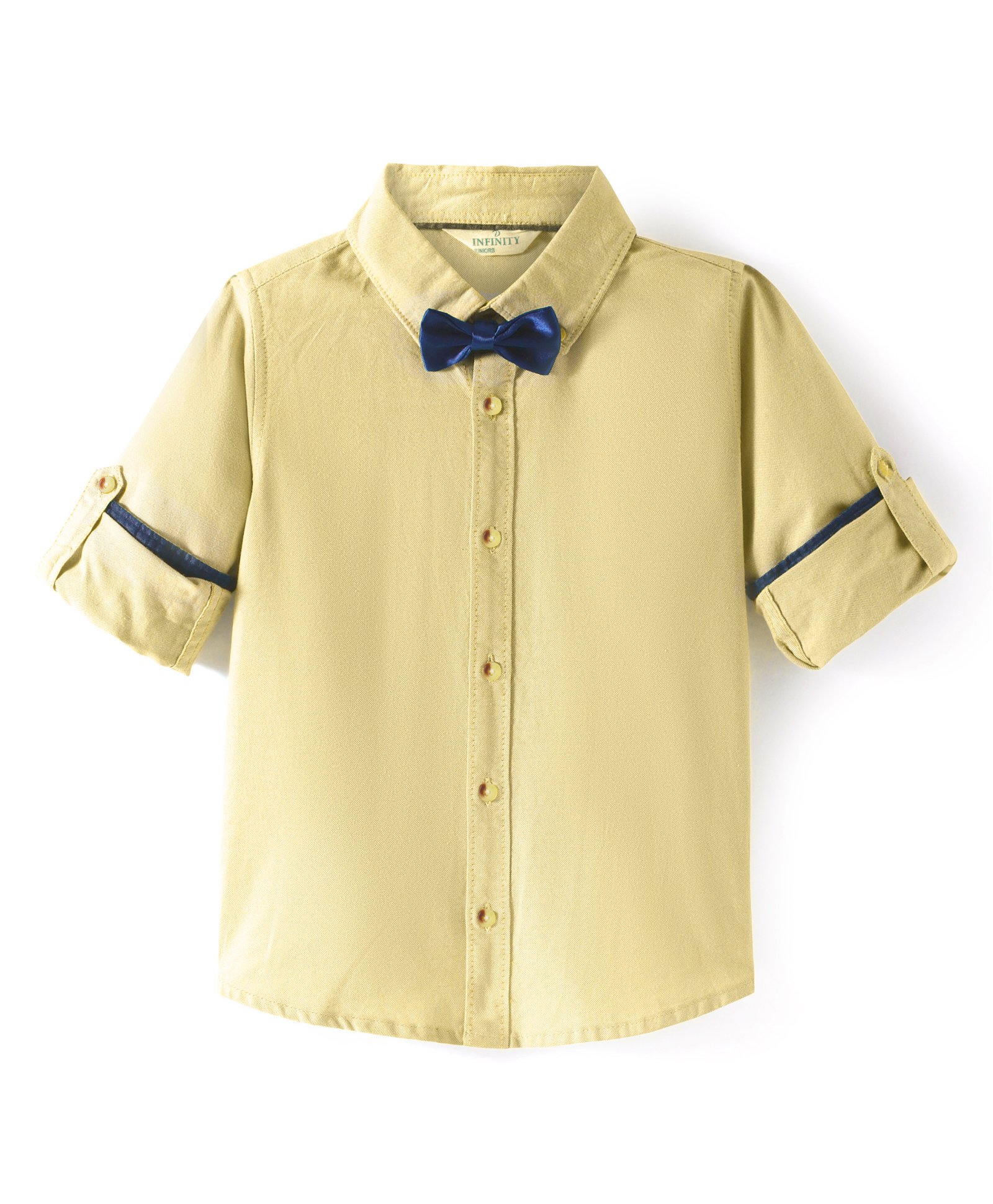 INFINITY Cotton Full Sleeves Solid Shirt with Bow - Yellow-picture-12