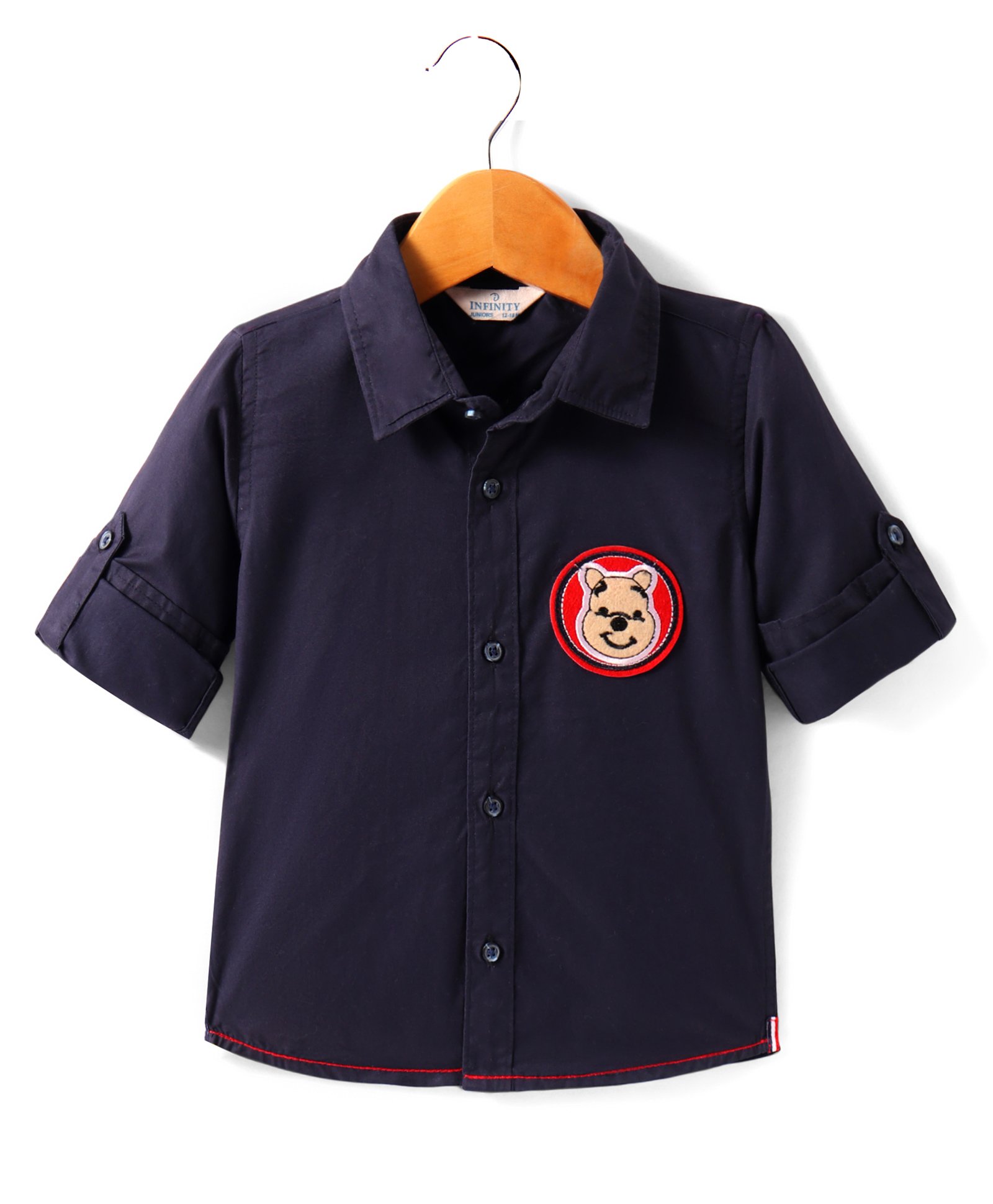 INFINITY Twill Cotton Full Sleeves Bear Patch Embroidered Shirt - Navy Blue-picture-16