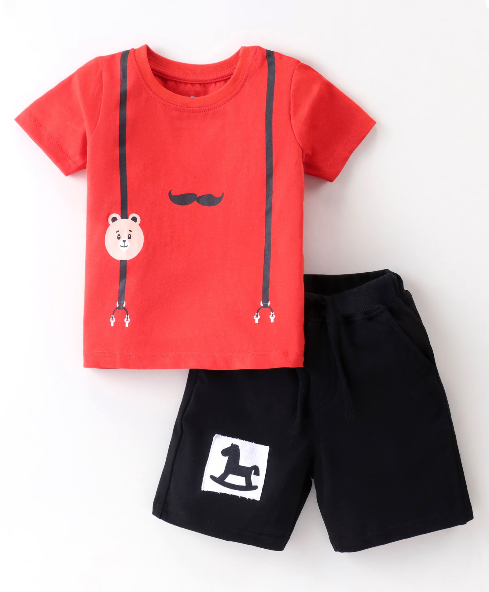 Kookie Kids Half Sleeves T-Shirt and Shorts Set with Bear Graphics - Red-image-12