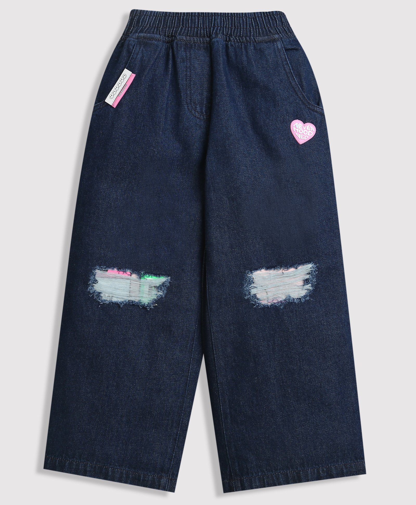 Tiny Girl Denim Distressed & Heart Patch Detailed Jeans - Dark Blue-picture-17