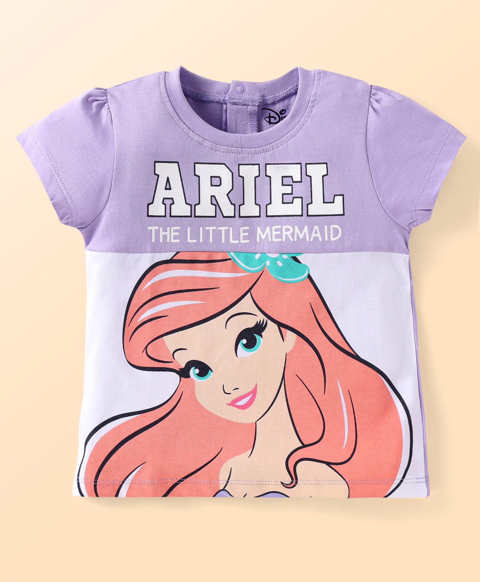 Babyhug Disney Single Jersey Knit Half Sleeves Cut & Sew T-Shirt With Ariel Graphic - Lavender-picture-23