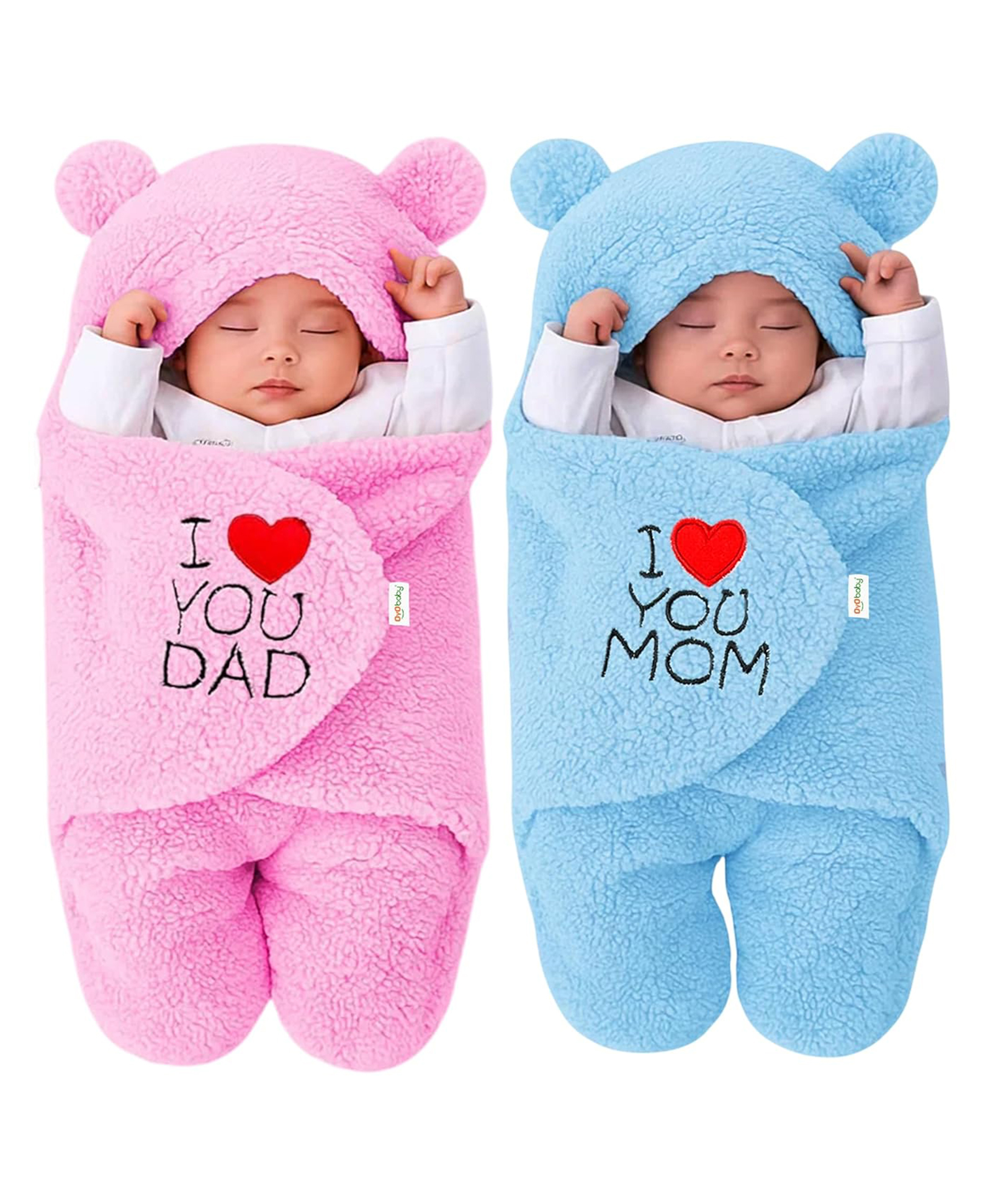 OYO BABY Embroidered combo Crib Baby Blanket for Heavy WinterPack of 2 (Woollen Blend, Pink + Blue)-image-26