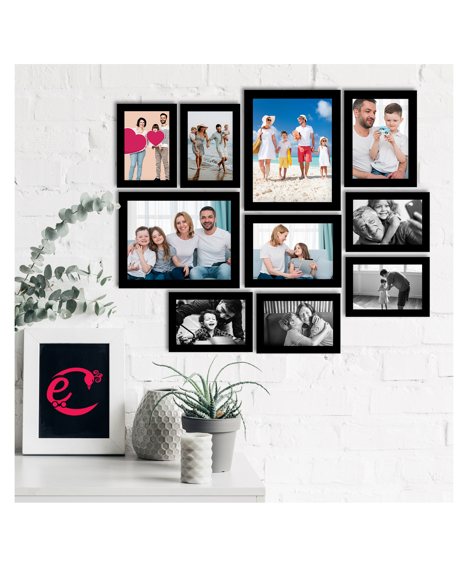 eCraftIndia Set Of 10 Black Solid Memory Wall Collage Photo Frames-image-3