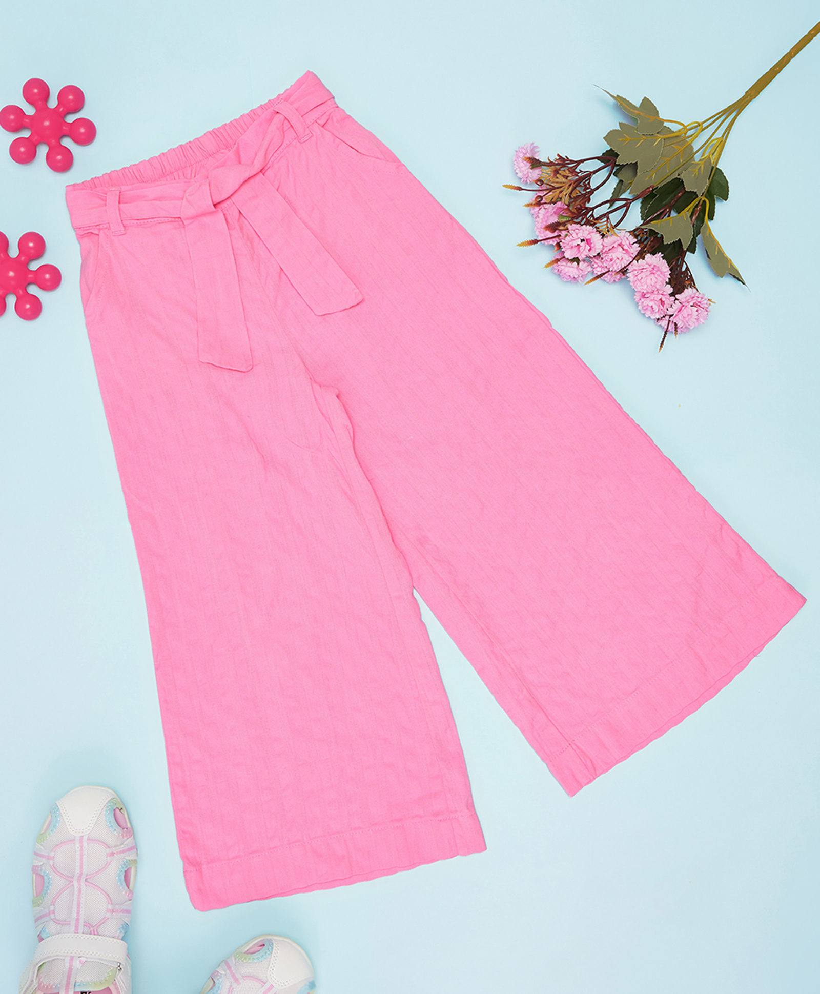 Pantaloons Junior Cotton Self Design Wide Leg Pant - Pink-picture-41