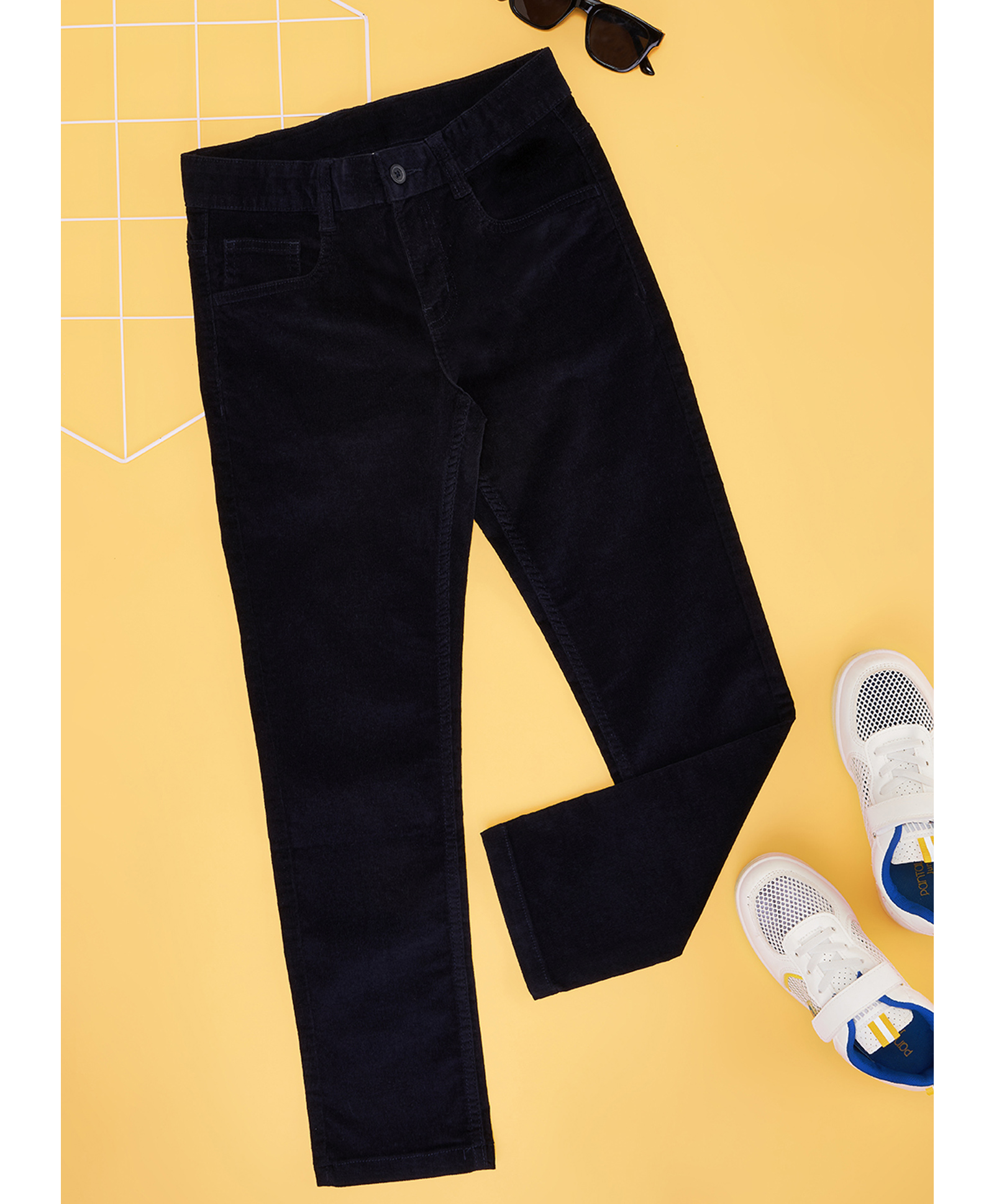 Pantaloons Junior Cotton Spandex Solid Trousers - Navy Blue-picture-26