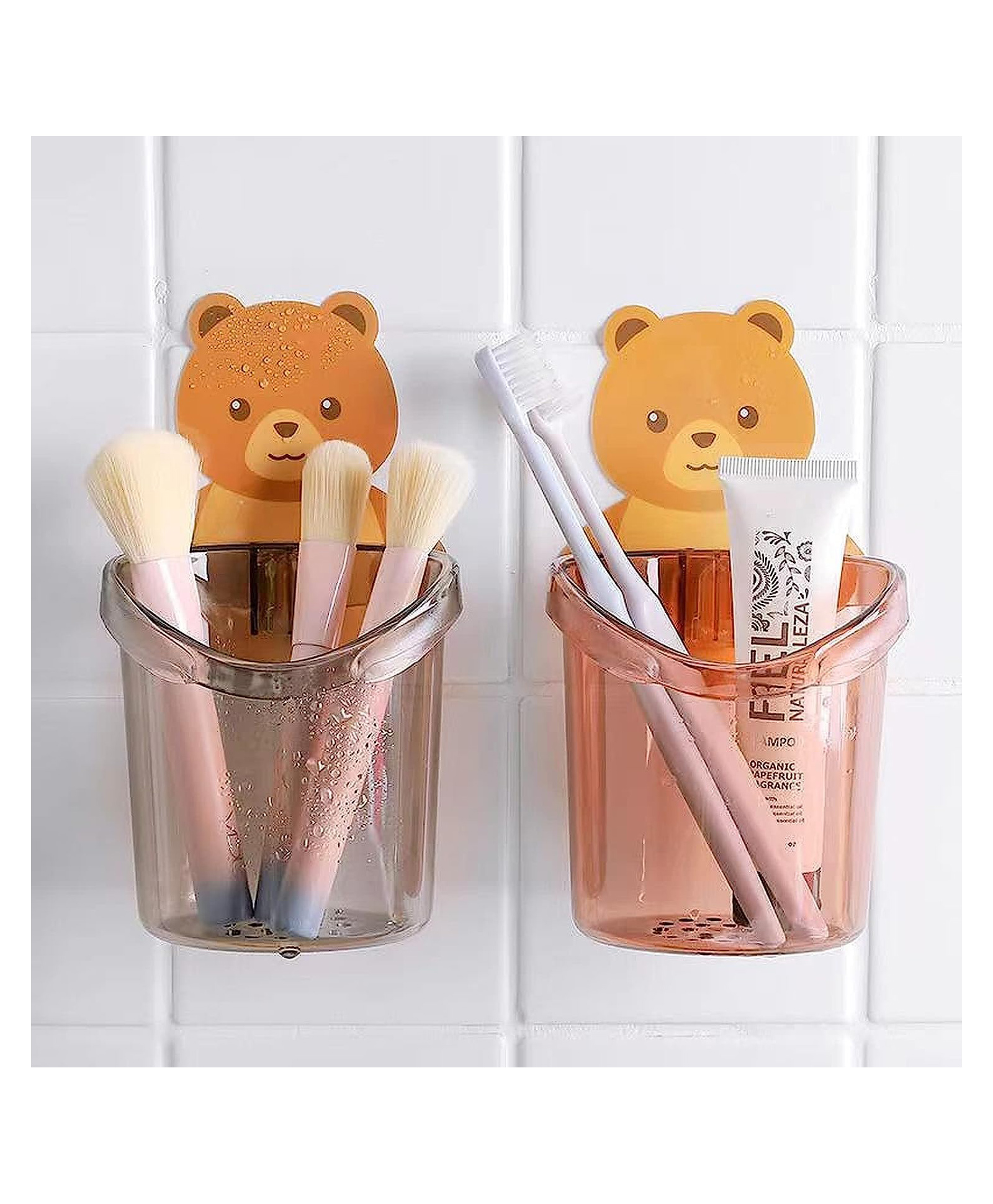 Paper Moon Toothbrush Holders For Bathroom Waterproof Self Adhesive Wall Mount For All Types Tooth Brush, Toothpaste, Face-Cream, Teddy Bear Shaped With Cup Drain, 1pc - Design May Vary-image-33