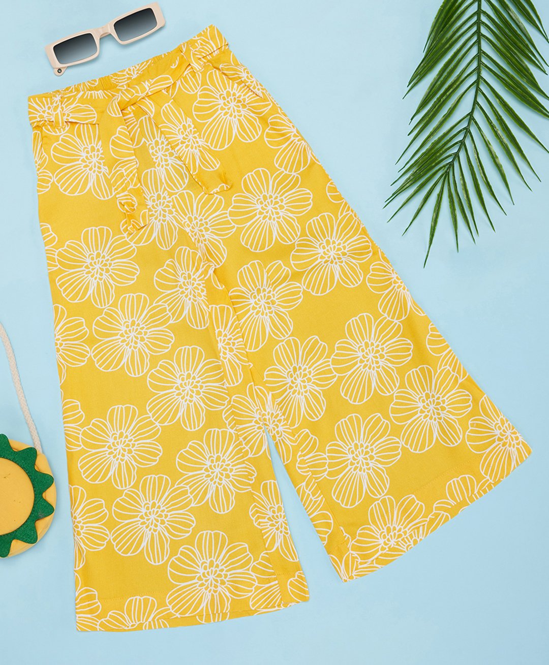 Pantaloons Junior Rayon Floral Printed Flared Pant - Yellow-picture-15