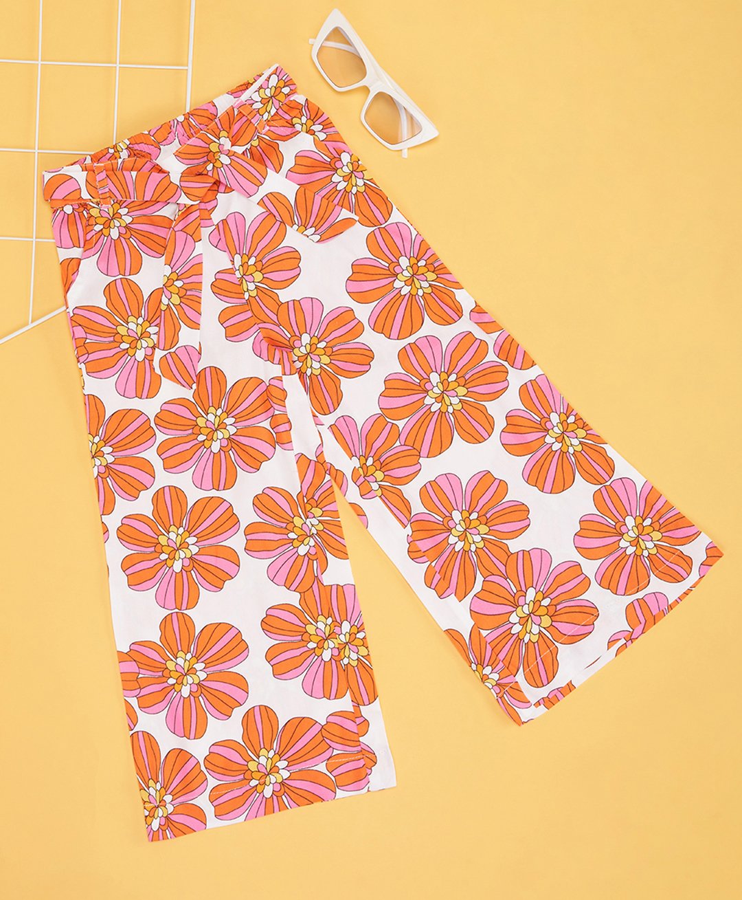 Pantaloons Junior Rayon Floral Printed Flared Pant - Orange-picture-32