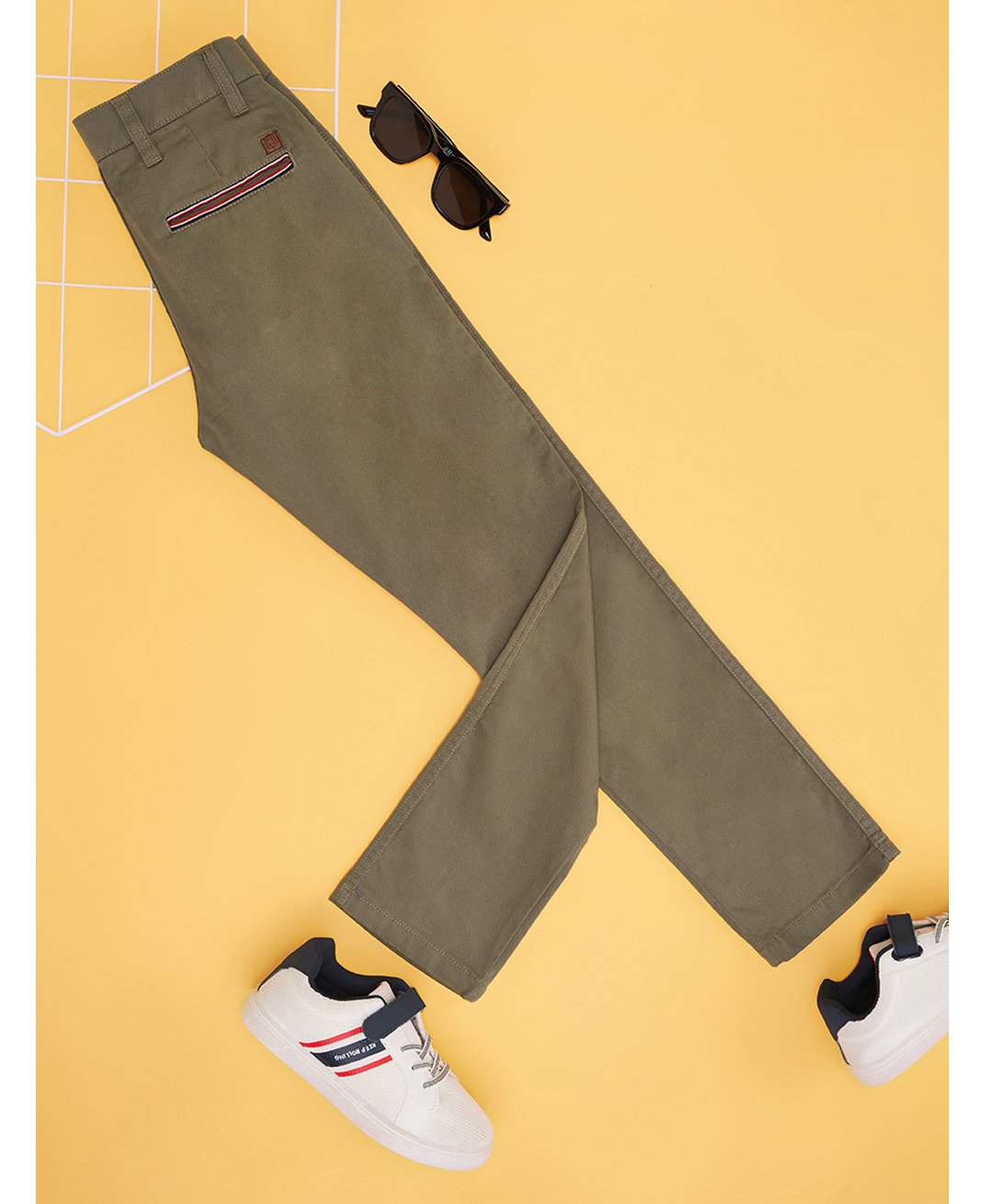Pantaloons Junior Cotton Spandex Solid Trousers - Olive Green-image-24