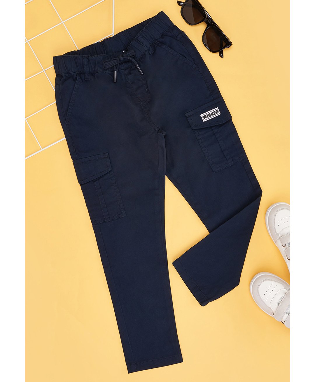Pantaloons Junior Cotton Typography Patch Detailed Pant - Navy Blue-picture-11
