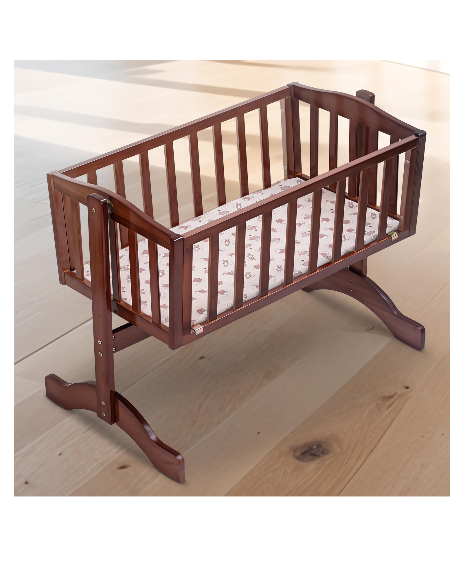BAYBEE Bumble Wooden Cradle for New Born Baby | Baby Crib Cot with Swing Lock Function | Swing Cradle for Babies | Infants Wooden Cot for Baby Sleeping Boys Girls (Deep Brown)-image-23