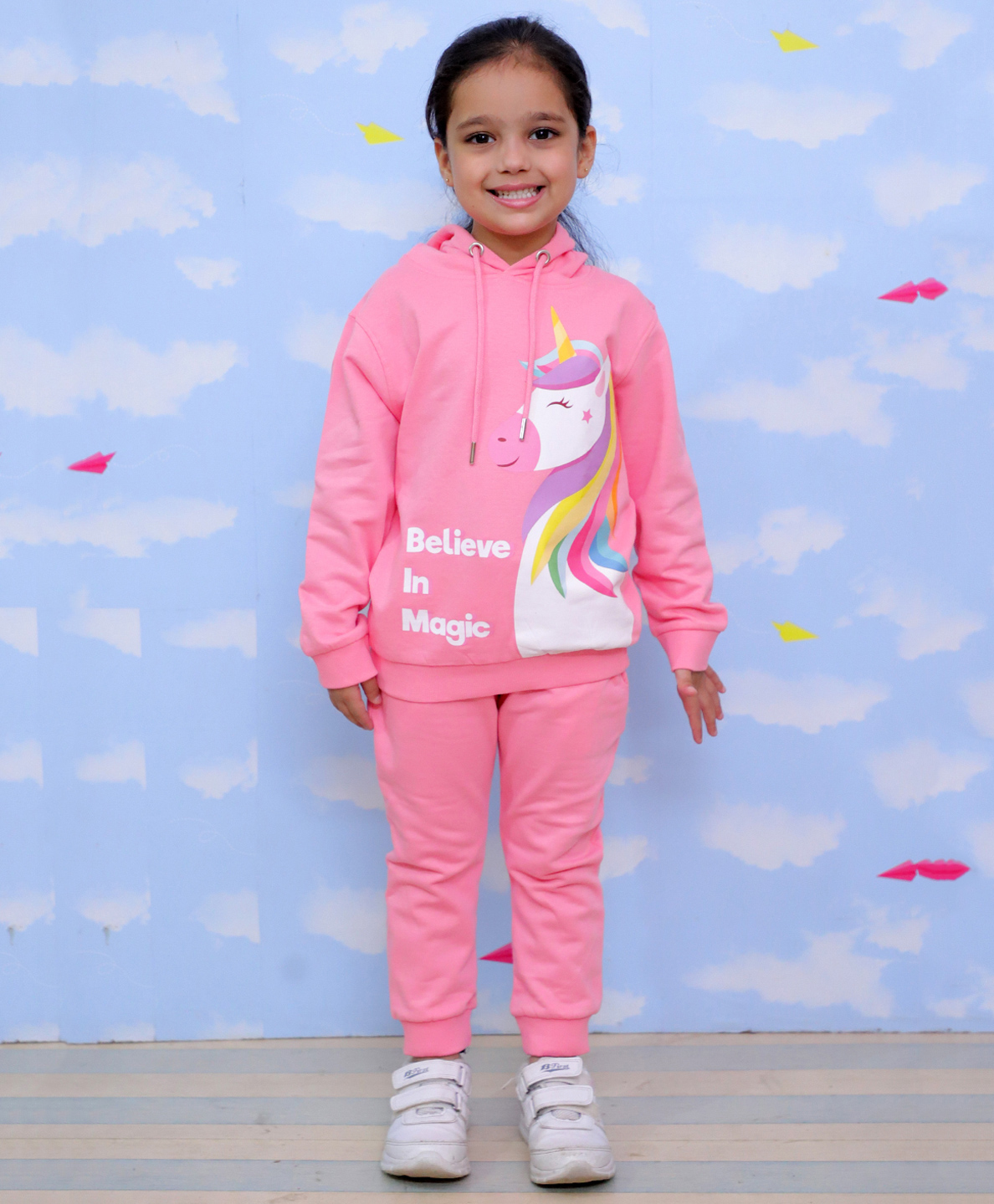 The Mom Store Full Sleeves Cotton Believe In Unicorn Magic Hoodie & Joggers Combo - Pink-picture-19