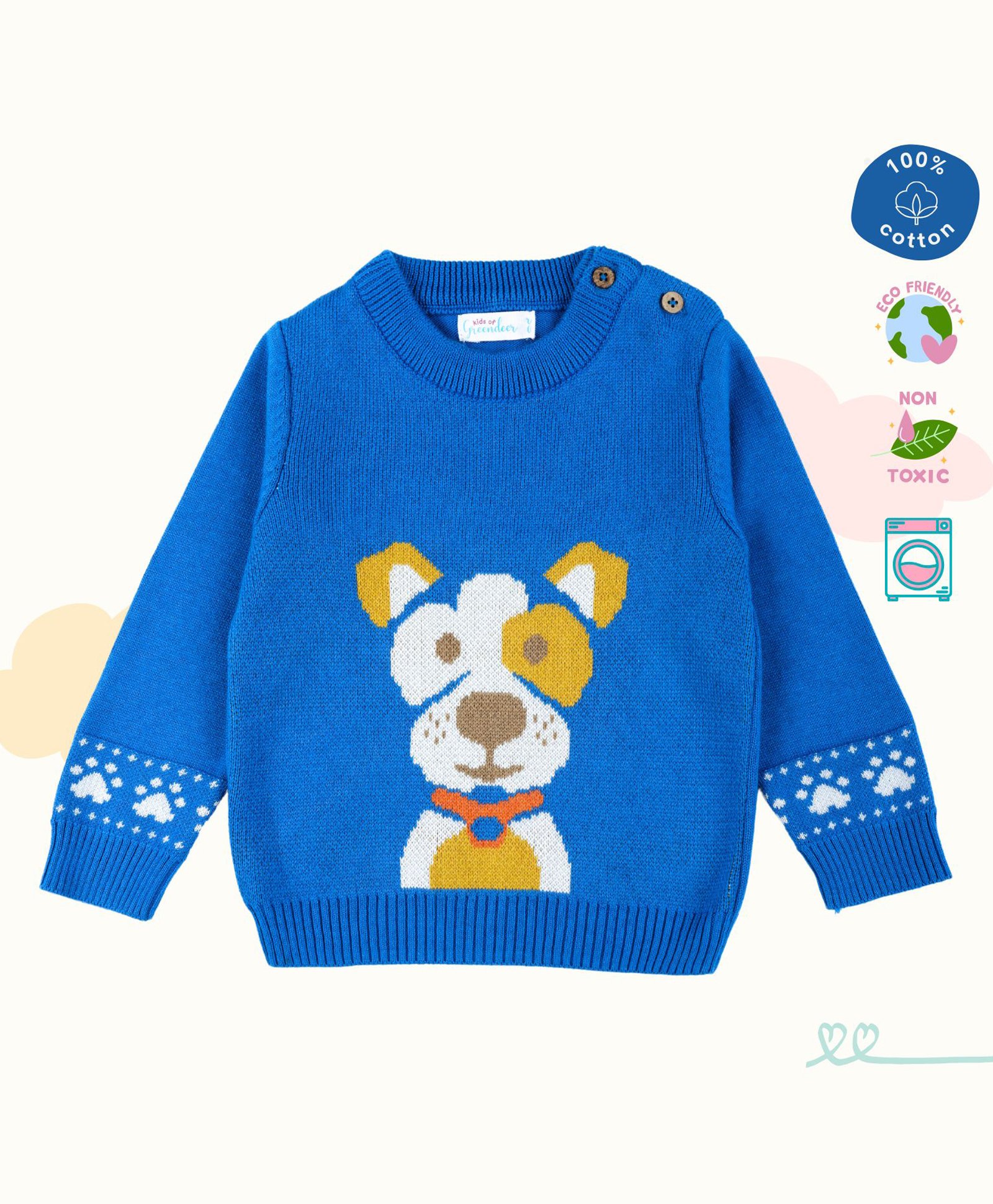 kids of greendeer Greendeer 100% Cotton Full Sleeves Dog Designed Sweater - Greek Blue-picture-30