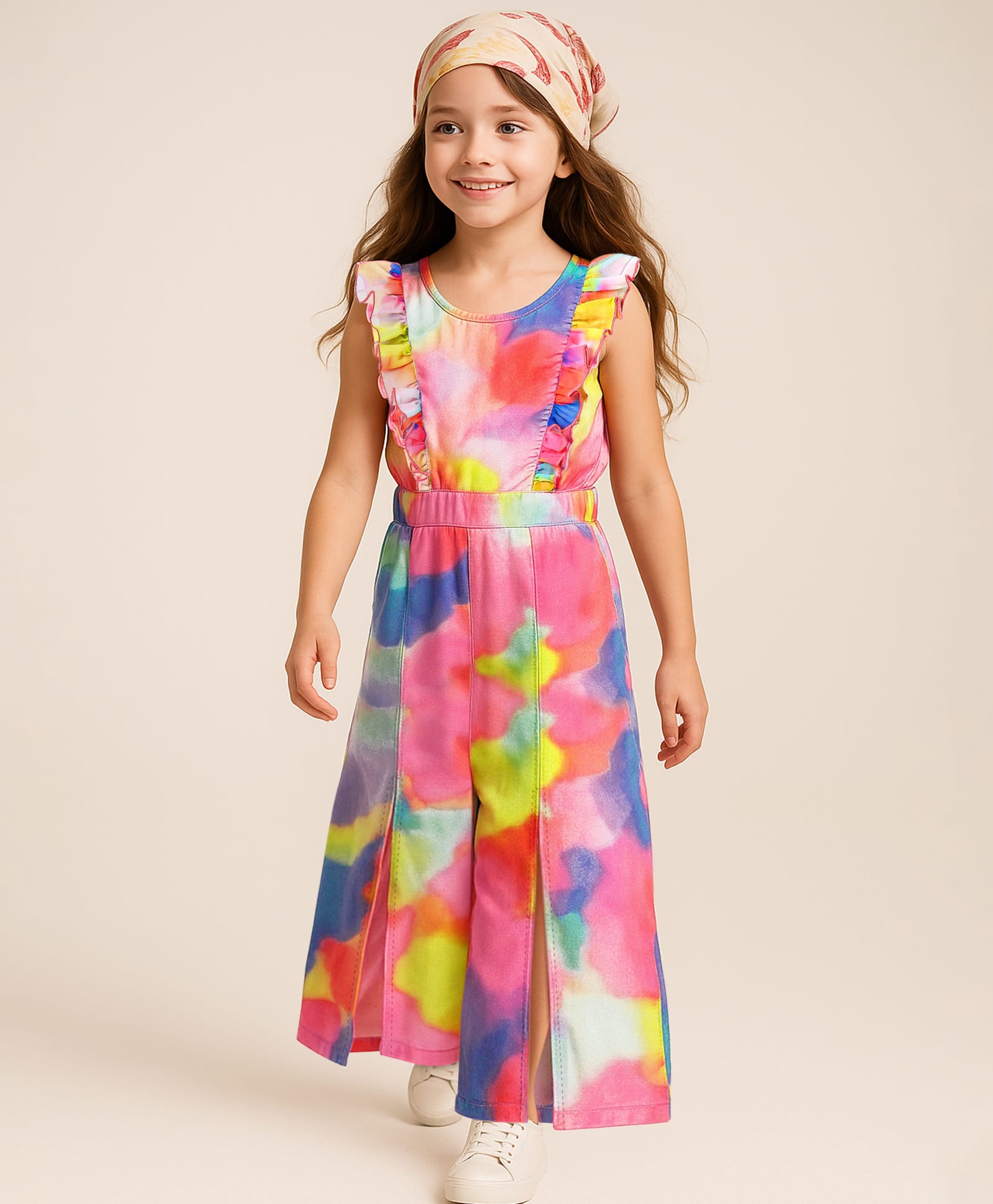Ollington St.Woven Tie & Dye Printed Sleeveless Jumpsuit - Multicolor-image-9
