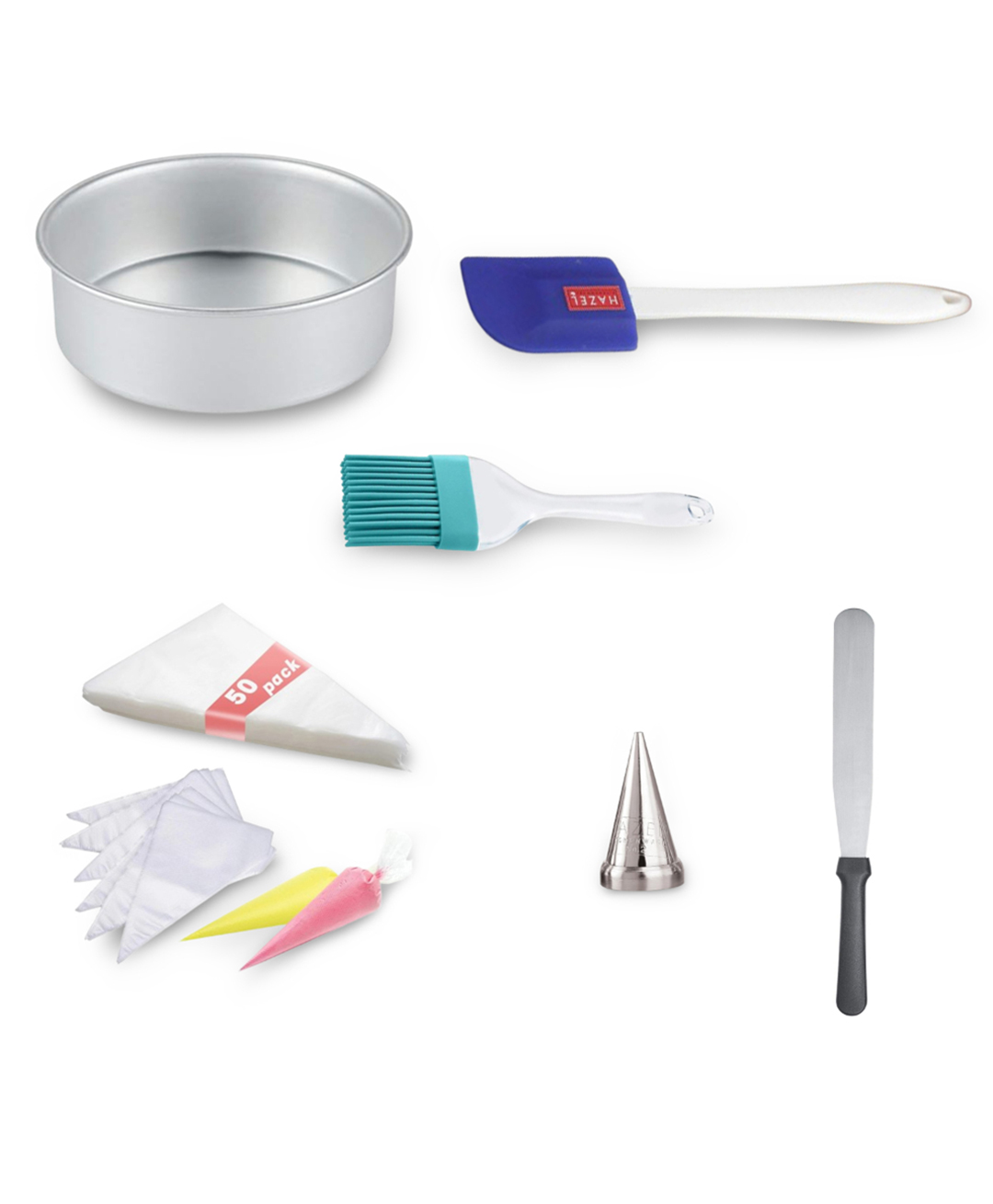 HAZEL 6-Piece DIY Bakeware Combo Set (Cake Mould, 50 Piping Bags, Nozzle, Statula, Silicon Brush, Pallet Knife)-image-5
