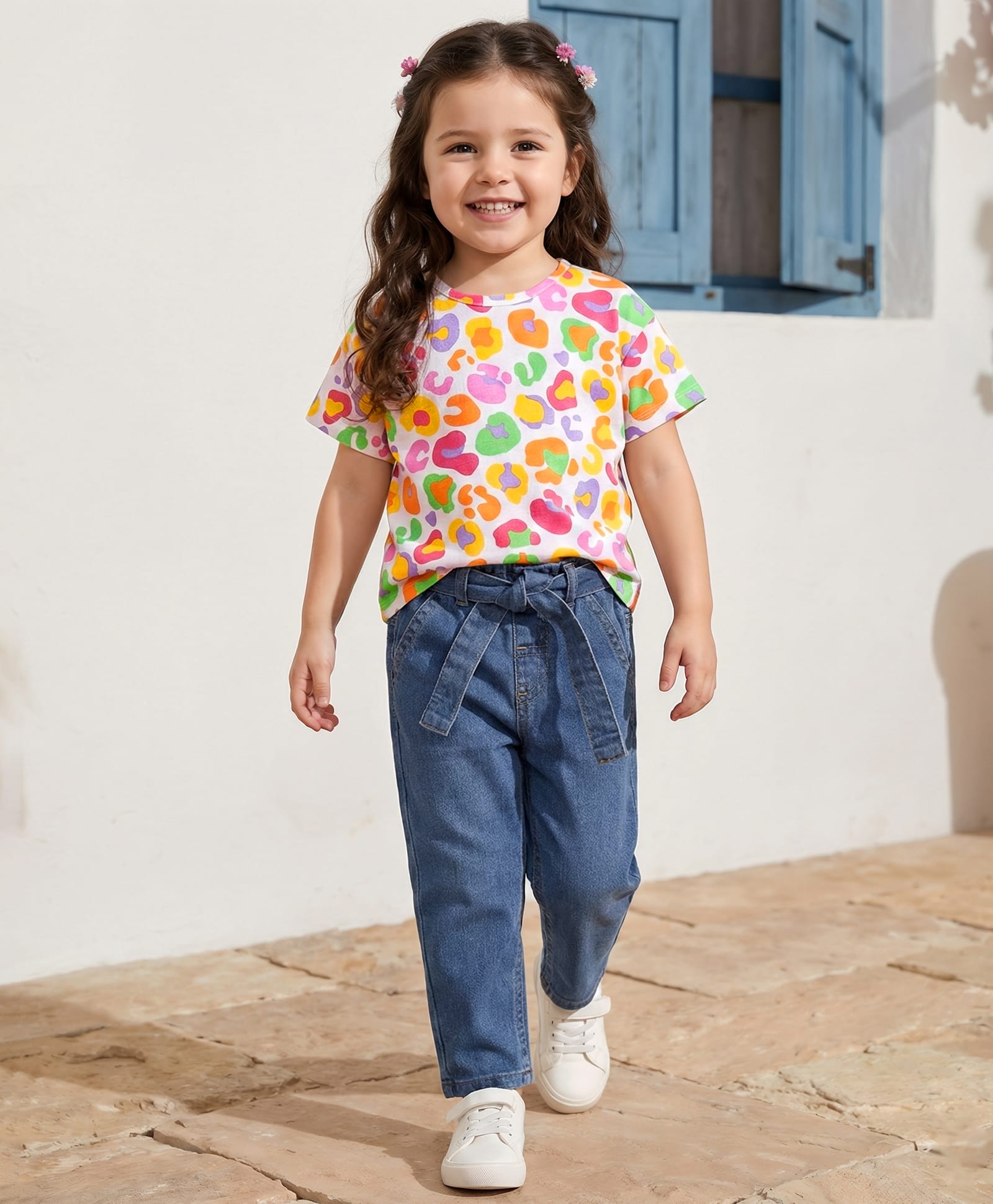 Babyhug Single Jersey Knit Half Sleeves Printed Top & Solid Denim Jeans Set - White & Blue-image-43