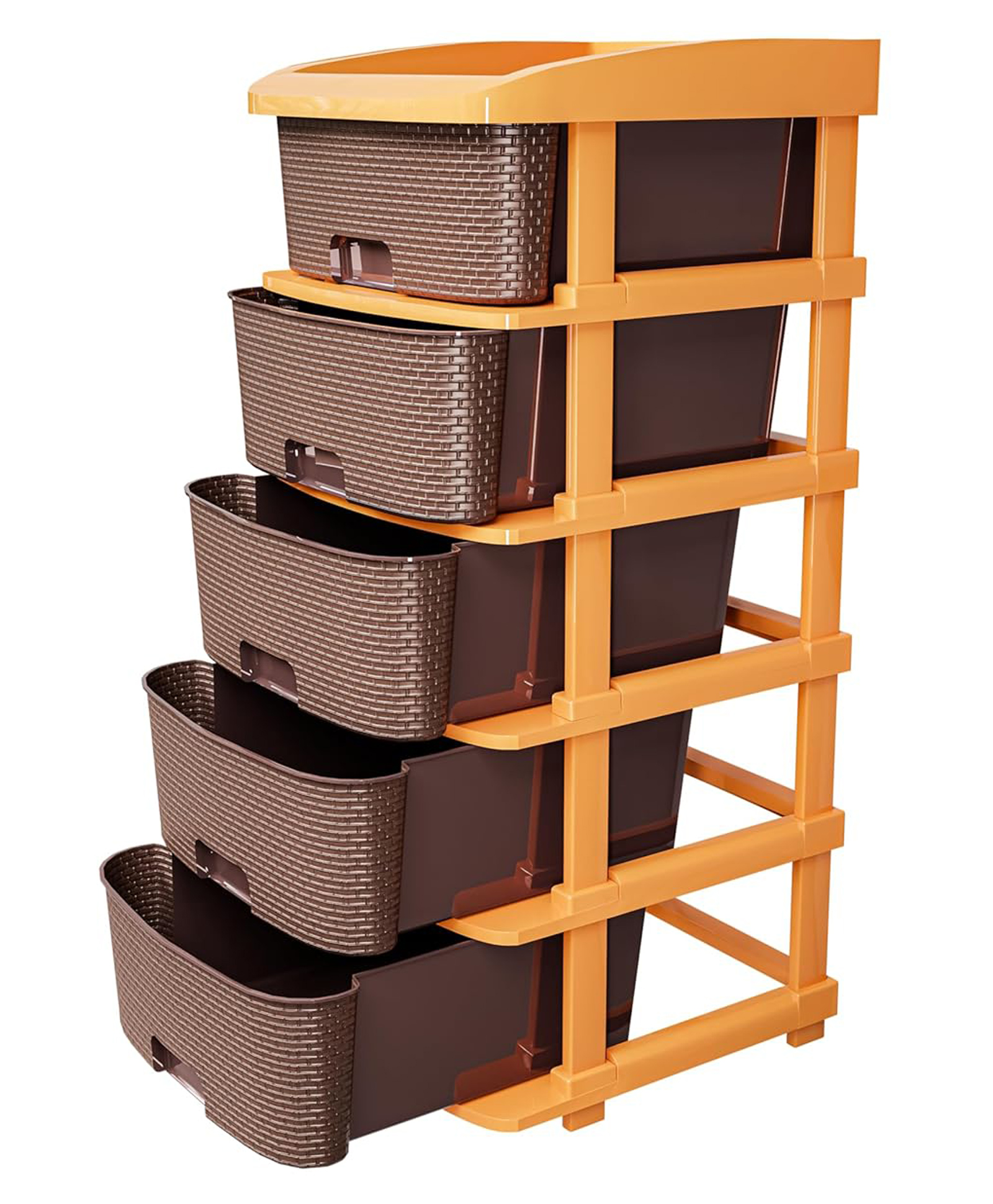 TEX-RO Plastic Modular Drawer Storage Chest Of Drawers Organizer Storage Box Large Stomo Racks For Multipurpose Antislip Shoes Organizers 5 Layer - Brown-image-24