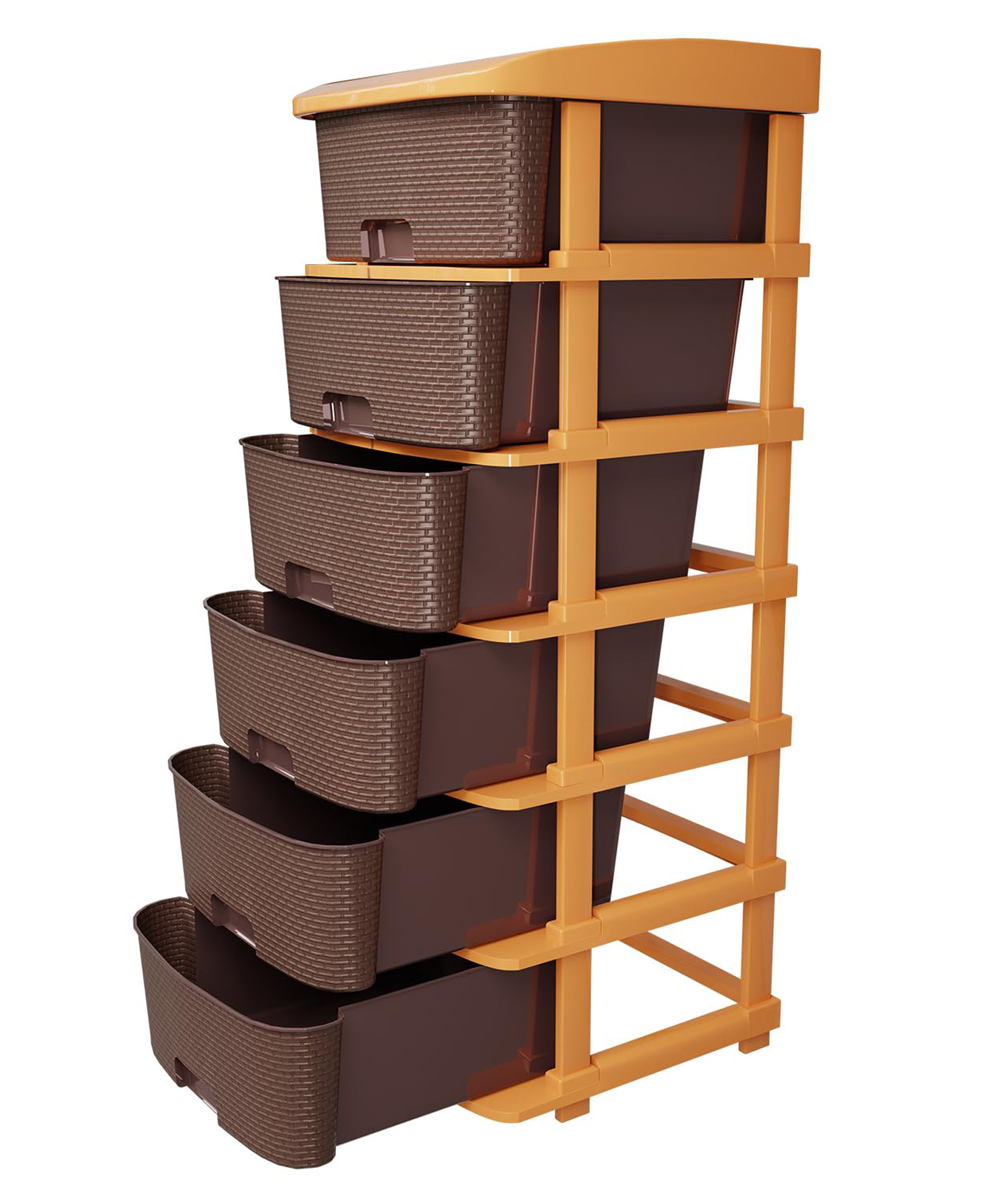 texro TEX-RO Plastic Modular Drawer Storage Chest Of Drawers Organizer Storage Box Large Stomo Racks For Multipurpose Antislip Shoes Organizers 6 Layer - Brown-picture-11