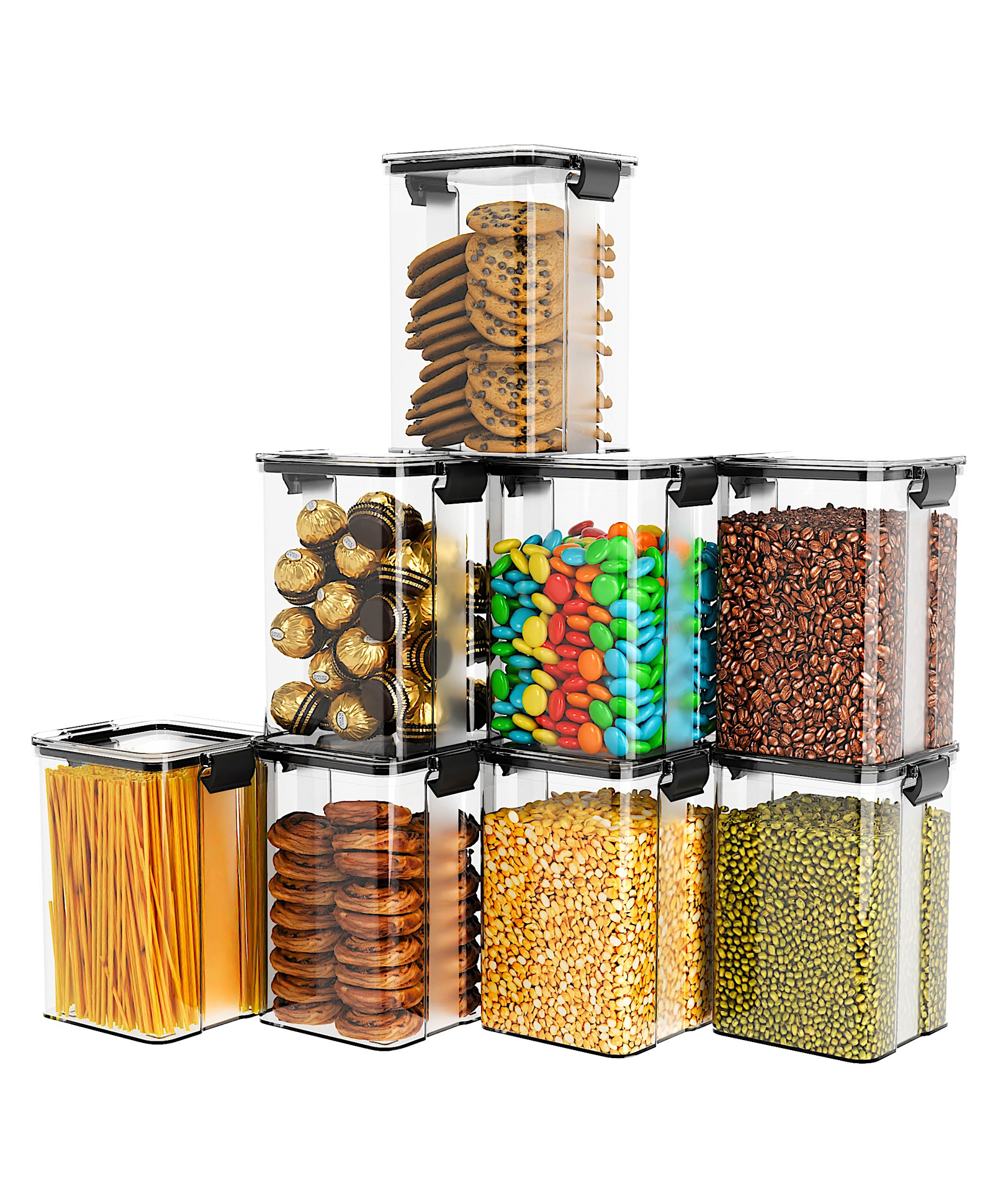 TEX-RO Air Tight Containers For Kitchen Storage Set Plastic Boxes For Storage Kitchen organizer & Kitchen Accessories Items 1100 ml Set Of 8 - Black & Transparent-image-27