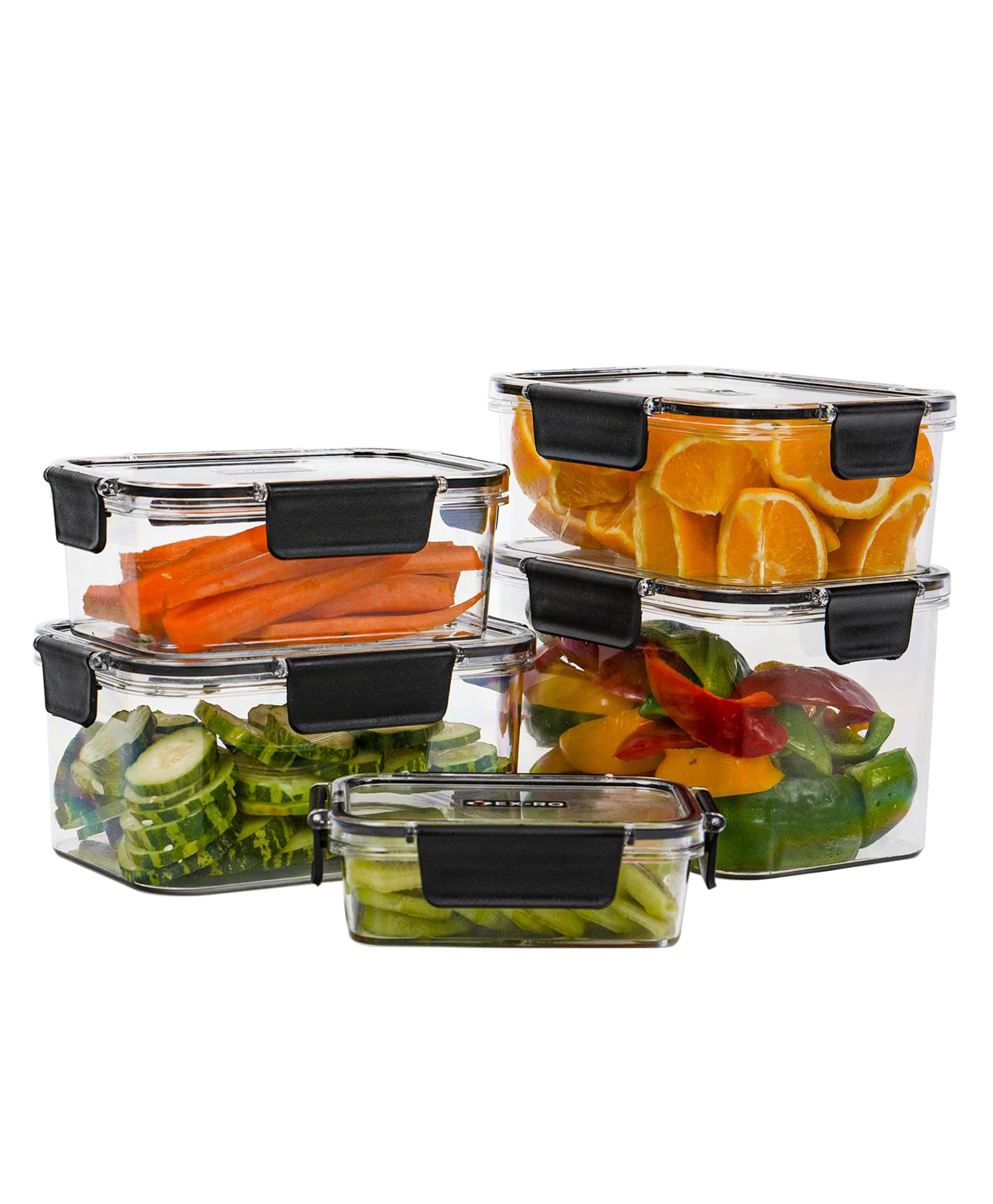 TEX-RO Air Tight Container For Fridge Organizer Plastic Container Storage Set Fridge Storage Boxes Kitchen Accessories Items Set Organization & Kitchen StorageSet of 5 - Black & Transparent-image-37