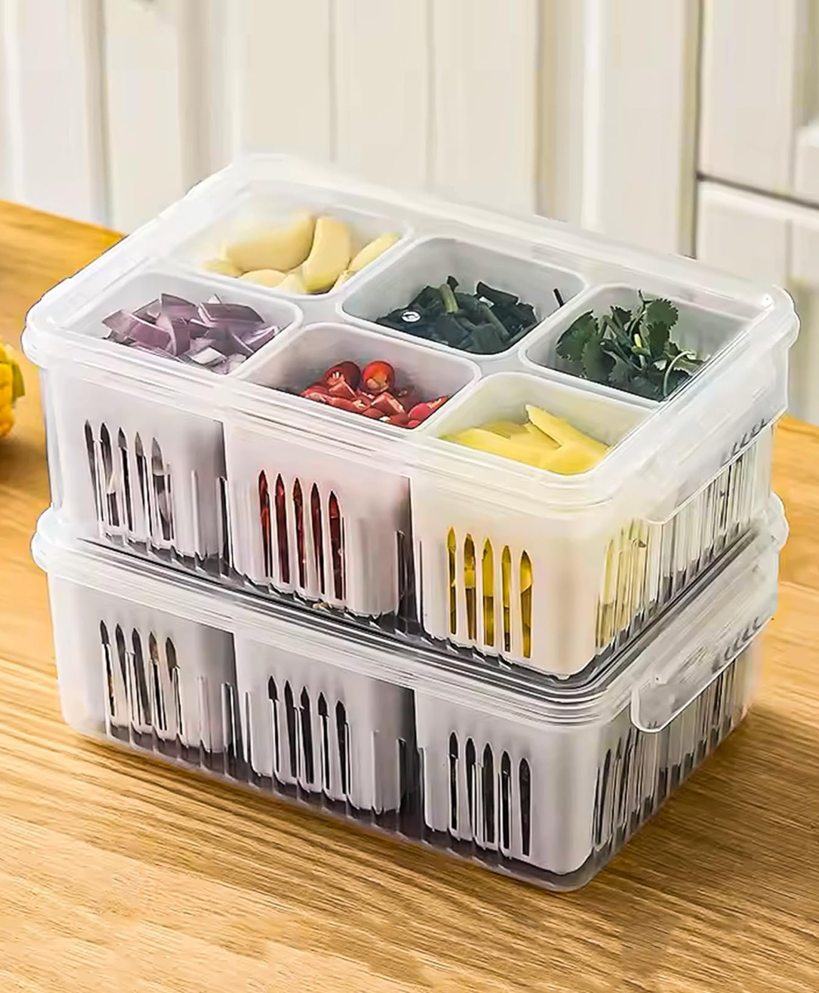 TEX-RO Fridge Storage Boxes Freezer Storage Containers Container for Kitchen Storage Set Storage in Kitchen Vegetable Storage Draining Crisper Refrigerator Food Box 1 - Transparent-image-3