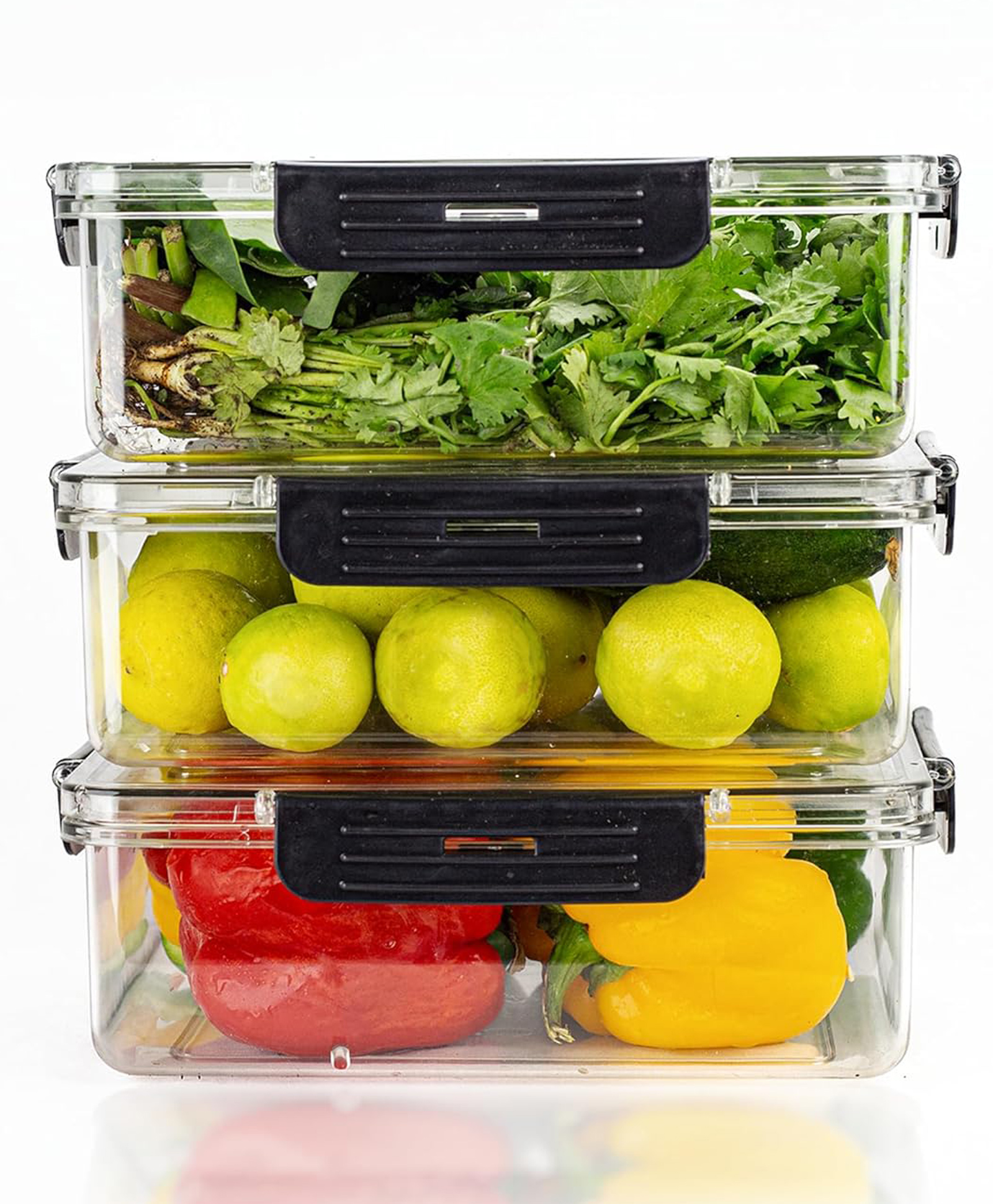 TEX-RO Fridge Storage Boxes Fridge Organizer with Removable Drain Plate and Lid Stackable Fridge Storage Containers Plastic Freezer Storage Containers for Fish Meat, Vegetables Fruits Set of 3 - Transparent-image-44