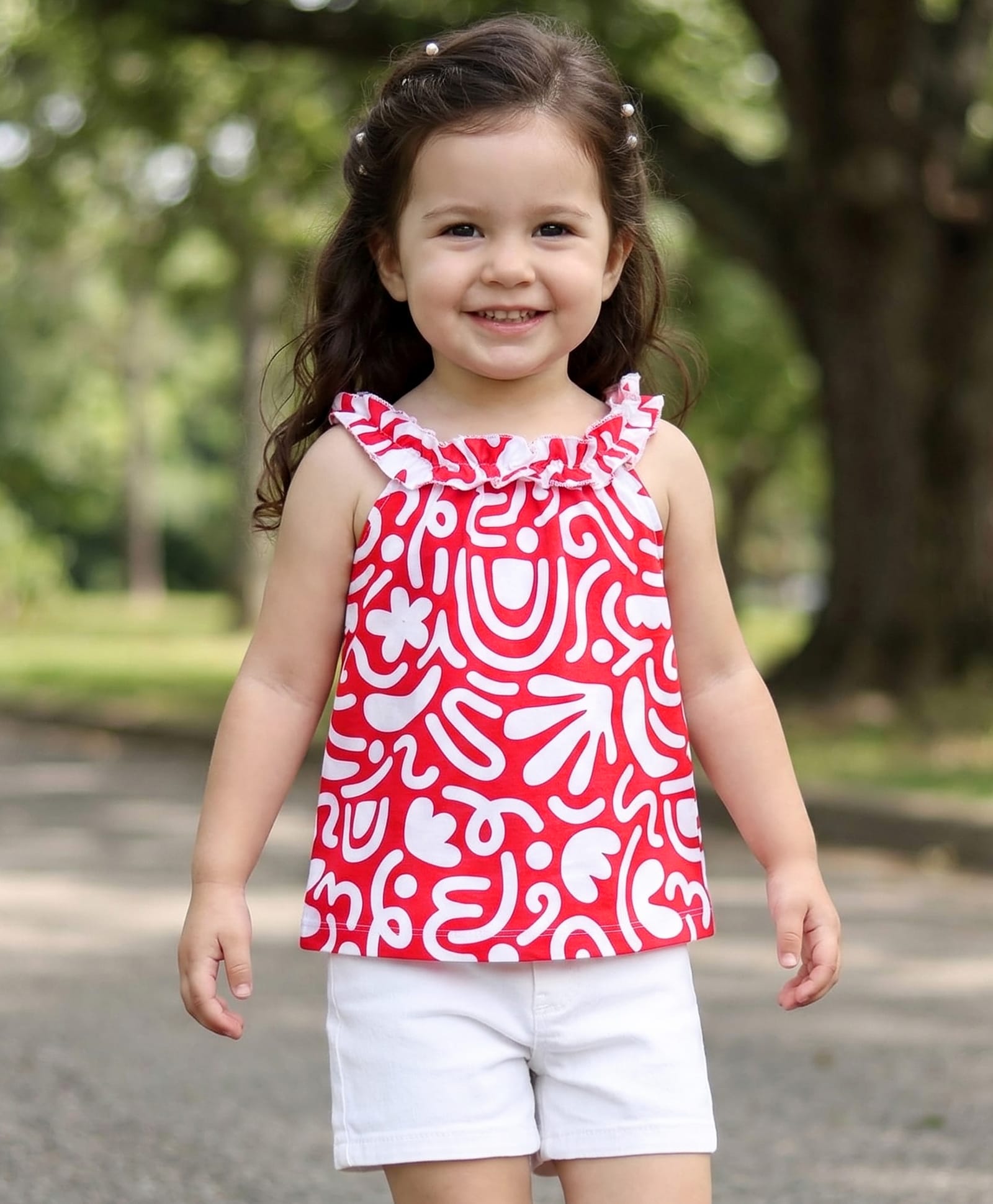 Babyhug Single Jersey Knit Sleeveless Printed Top & Denim Shorts Set - Red-image-14