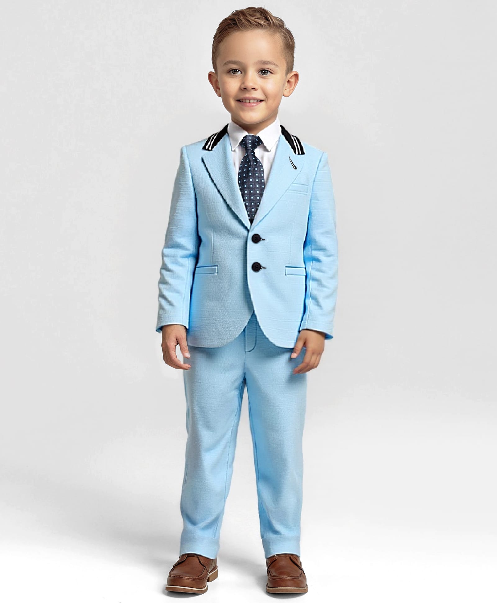 Babyhug Knit Full Sleeves 3 Piece Soild Color Party Suit - Light Blue & White-image-9
