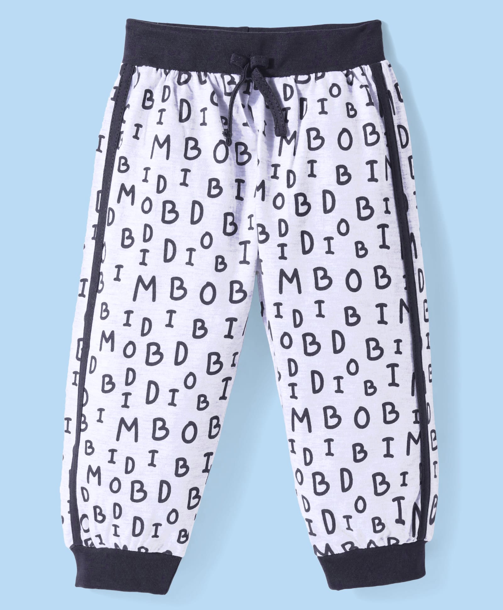 Mini Taurus Cotton Knit Full Length Lounge Pants withText Print & Tape - Navy Blue-picture-20
