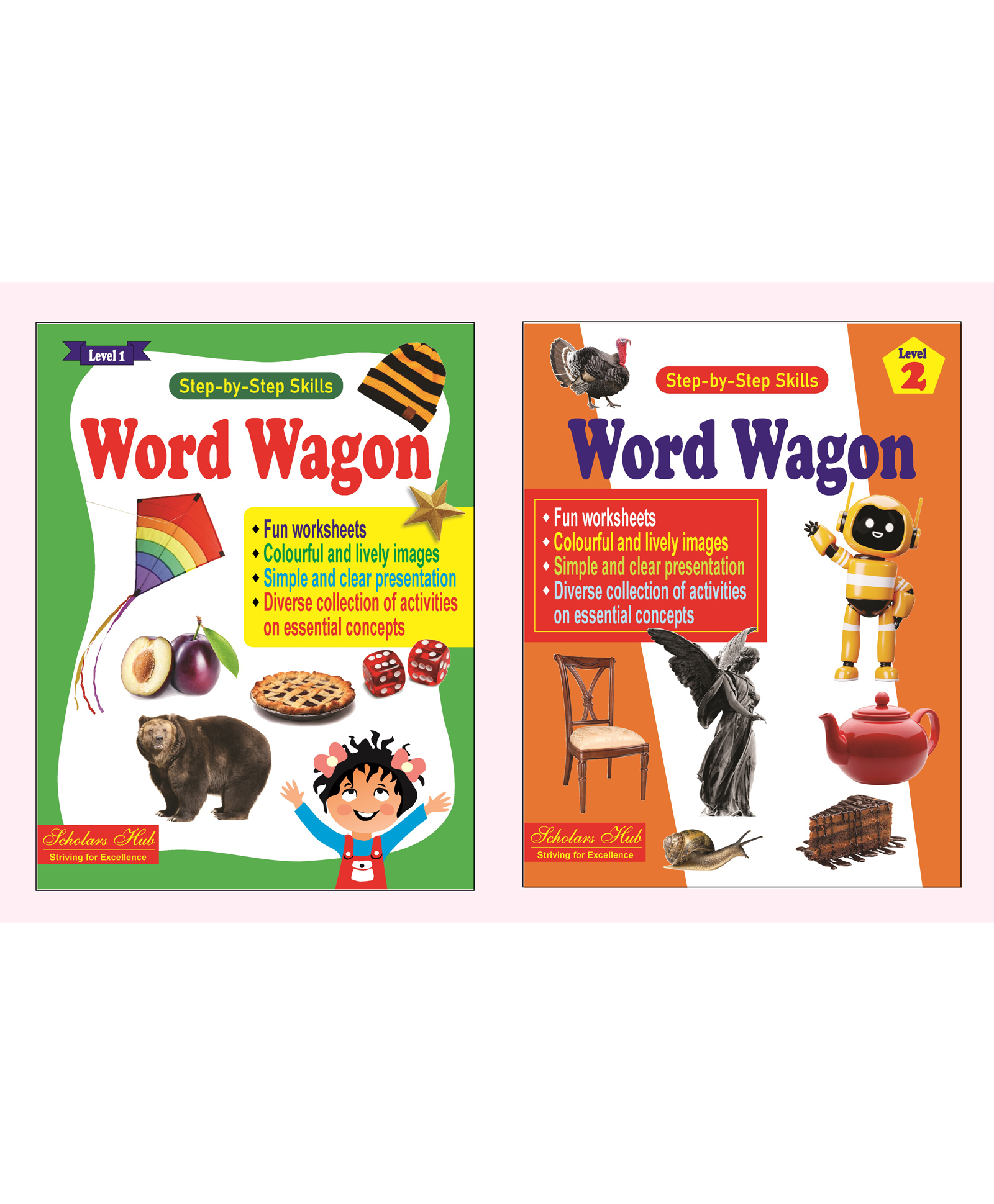 scholars hub Step by Step Skills- Word Wagon Level-1 & 2 (Pack of 2) (Tearable Colourful Worksheets) |With Answers-picture-32