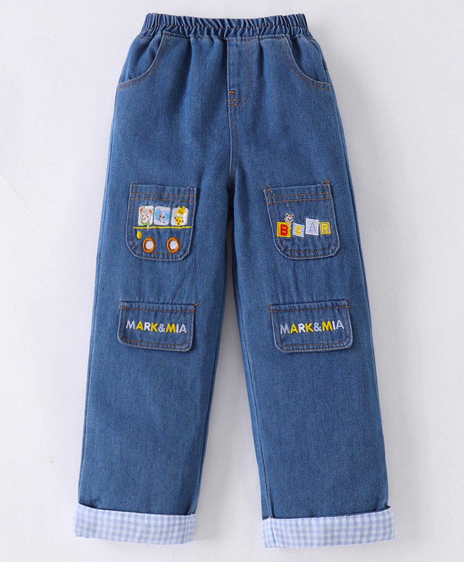 Mark & Mia Cotton Blend Full LengthWashed Jeans with Bunny Embroidery - Blue-picture-19