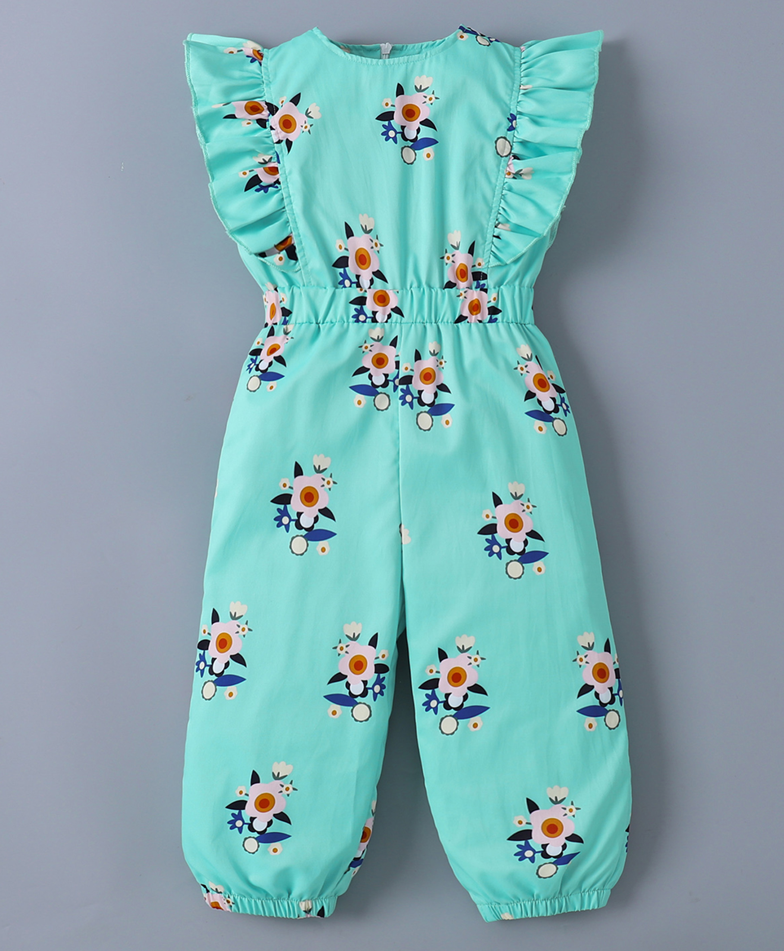 Mark & Mia Cotton Frill Sleeves Jumpsuit with Floral Print - Aqua Blue-image-47