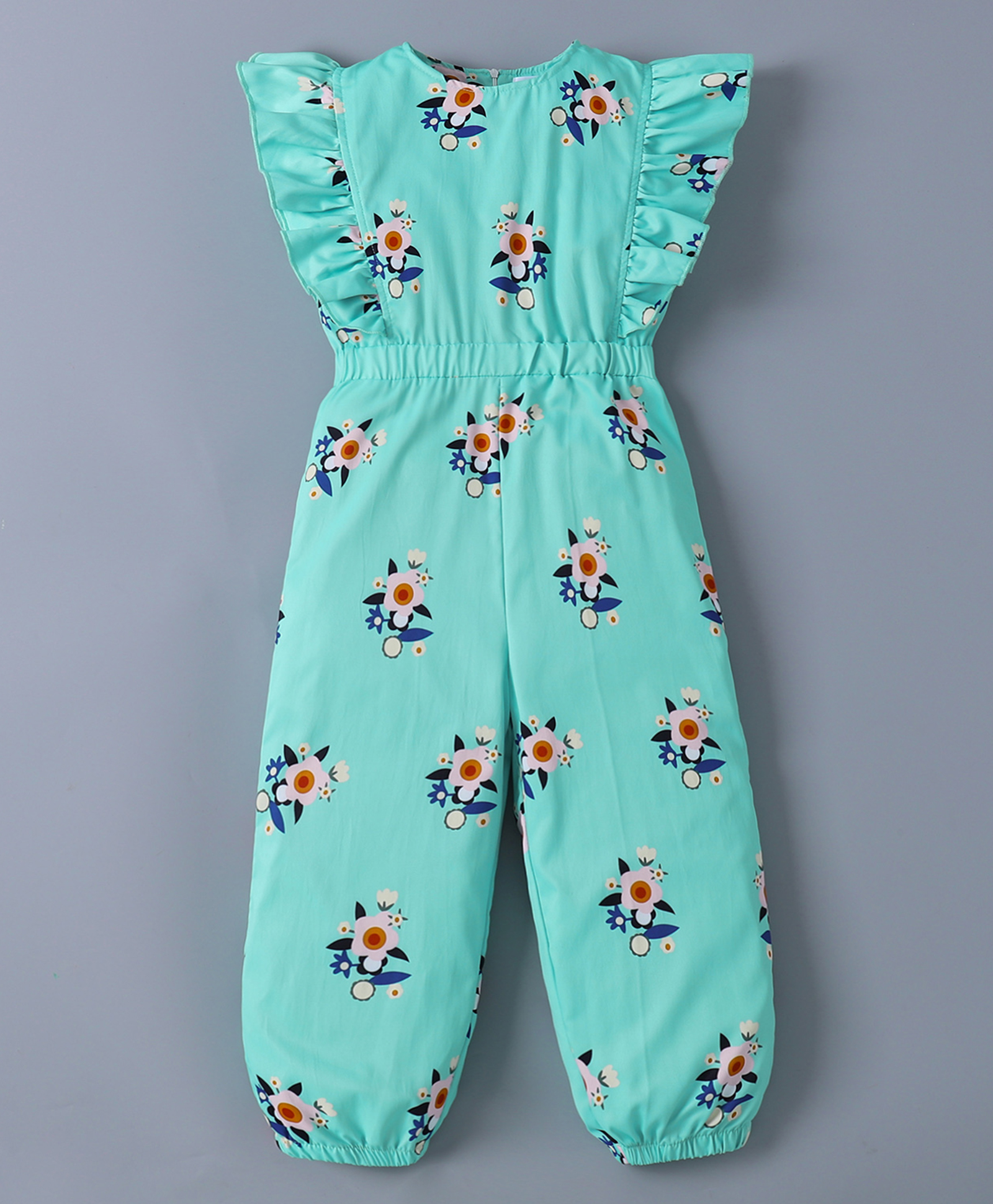 Mark & Mia Cotton Frill Sleeves Jumpsuit with Floral Print - Aqua Blue-picture-27