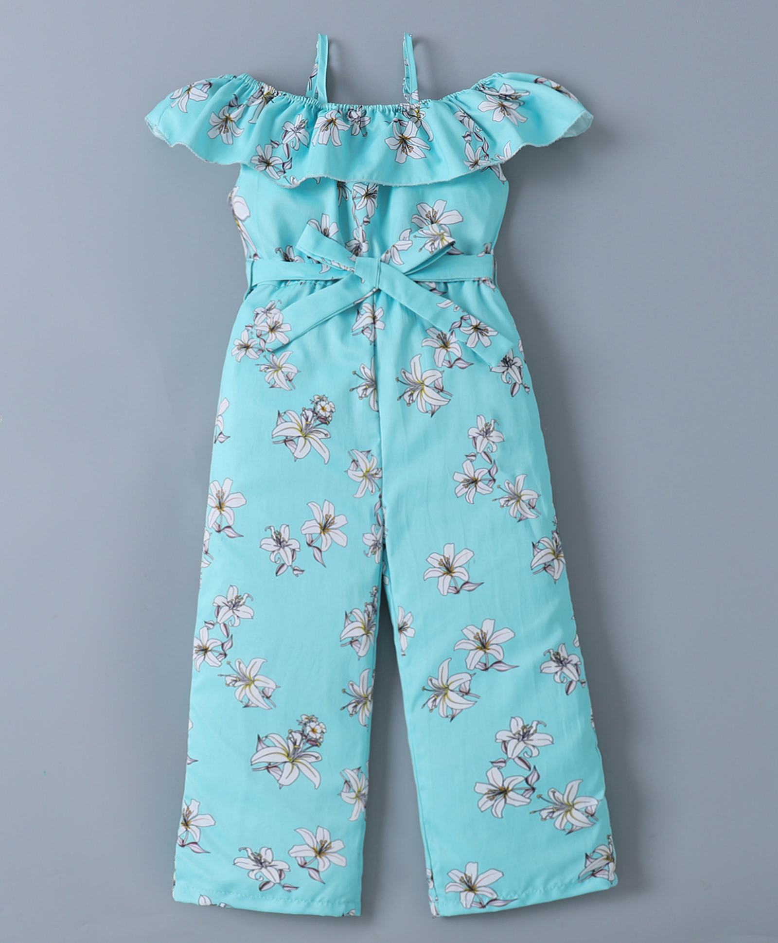 Mark & Mia Cotton Cold Shoulder Sleeves Jumpsuit with Floral Print - Aqua Blue-picture-20