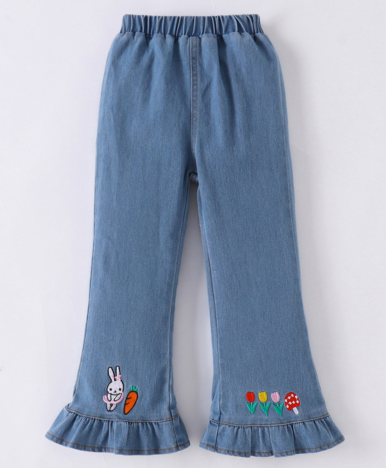 Mark & Mia Washed Jeans with Bunny & Floral Embroidery - Blue-picture-23