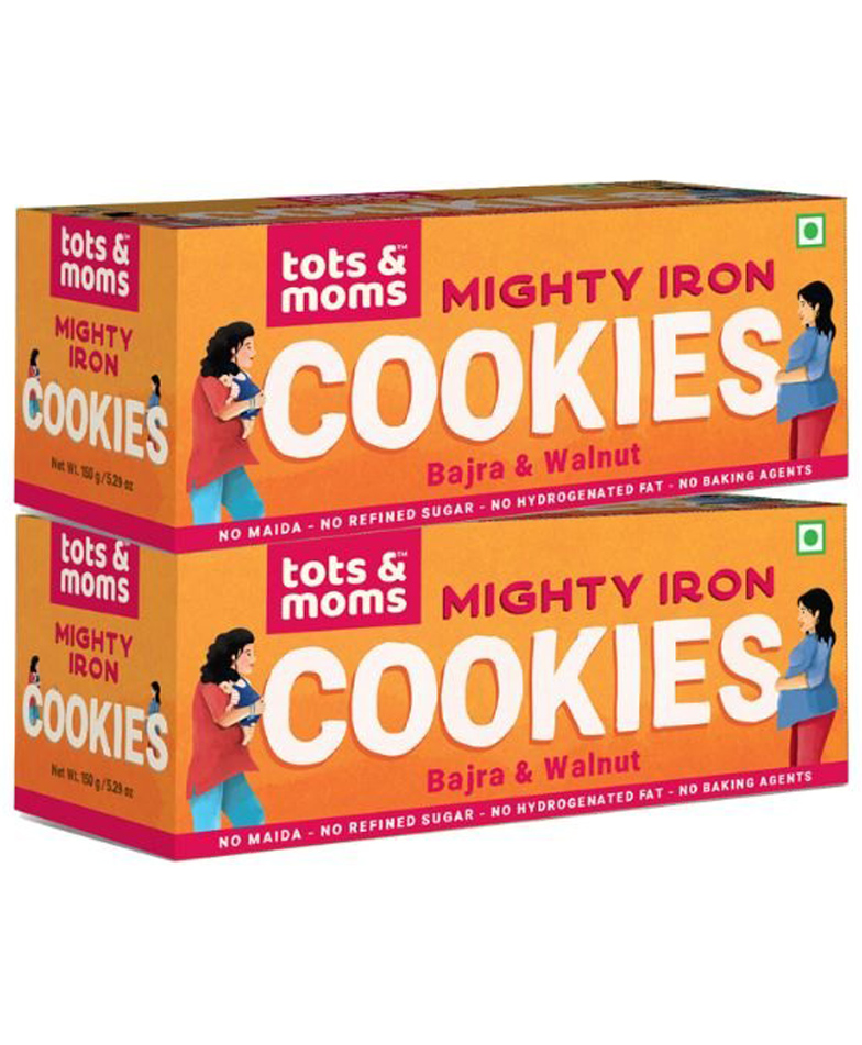Tots & Moms Foods - Mighty Iron Cookies - Bajra & Walnut | Boost Pregnancy Nutrition | Lactation Cookies for Breastfeeding mothers | Millet & Jaggery Junk-free Snack - Pack of 2-150g each