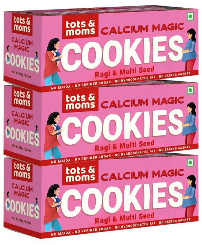 Tots & Moms Healthy, Wholesome & Nutritious Calcium Magic Cookies - Ragi & Multiseed | Junk-free | No White Sugar Snack - Pack of 3-150g each