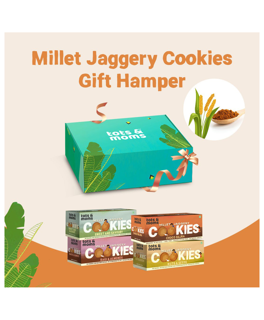 Tots & Moms Millet Jaggery Cookies Gift Box | Sugar-Free Cookies/Biscuits | Pack of 4-image-22