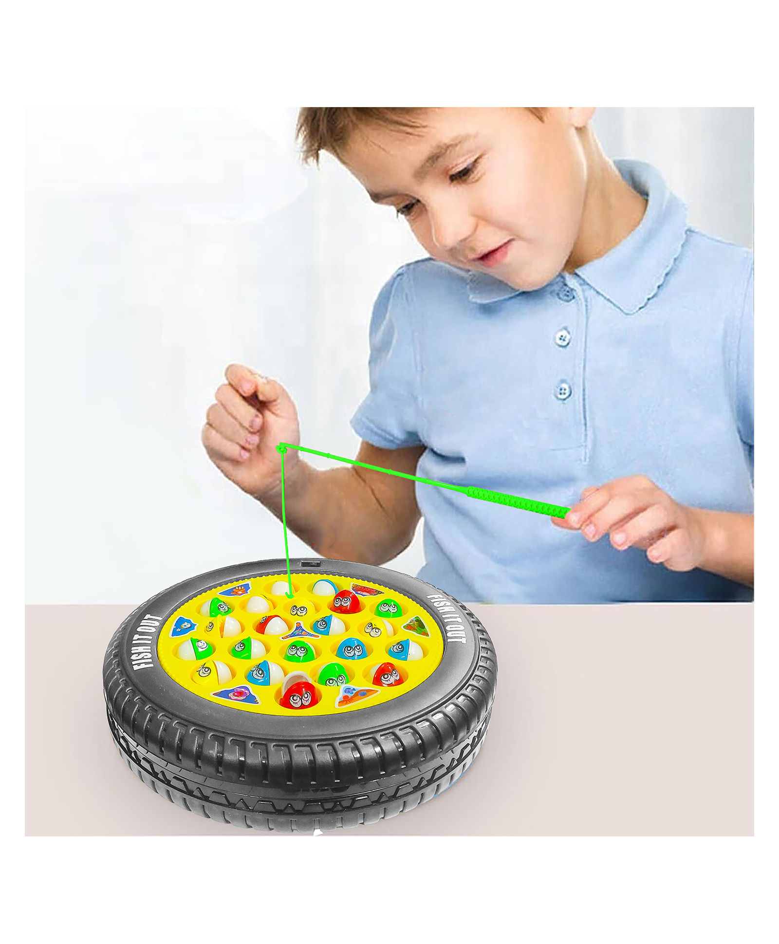 VGRASSP Musical Rotating Small Fishing Pond Toy Set For Kids With 21 Fishes And 4 Fishing Rods - Safe and Durable Gift for Toddlers and Kids - Color As Per Stock