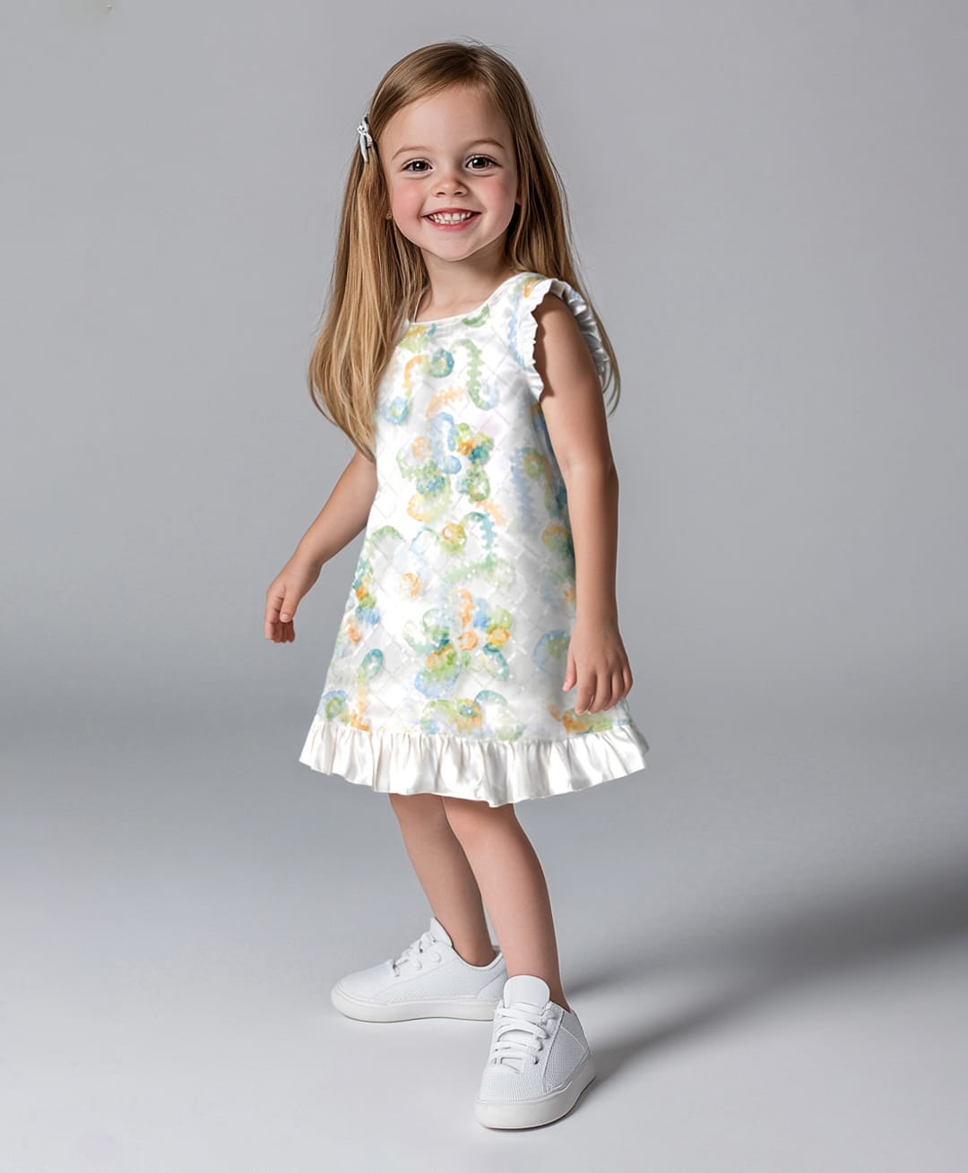 Bonfino Woven Sleeveless Printed Party Dress With Sequin Detailing - White-image-19