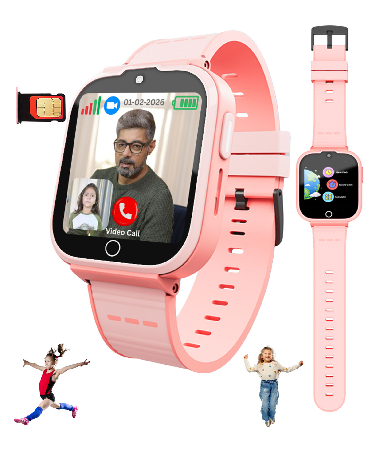 Spiky Cyclops 4G Video Calling Waterproof Smartwatch - Pink-picture-14