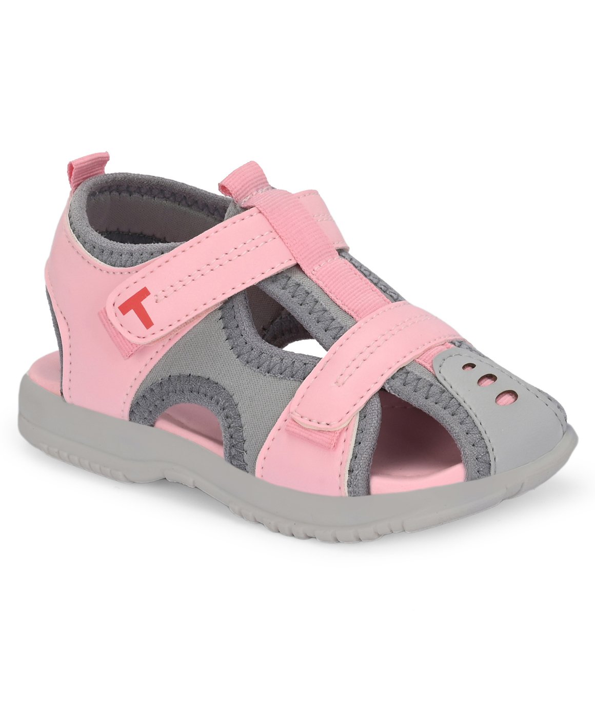 TUSKEY Colour Blocked Velcro Closure Sandals - Pink & Grey-picture-11