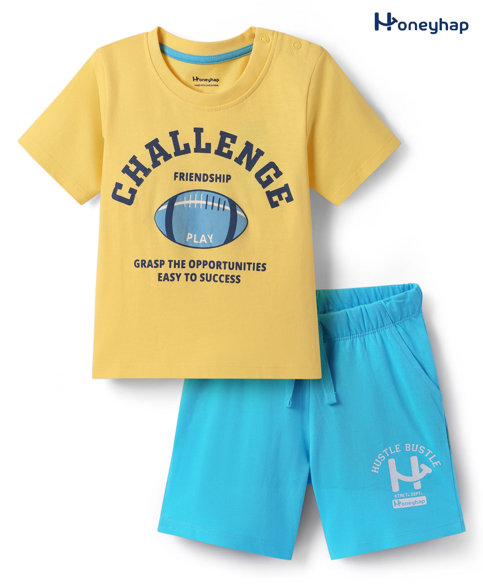 Honeyhap Premium 100% Cotton Knit Half Sleeves Shorts Night Suit with Bio Finish & Text Print - Snapdragon & Bachelor Button-picture-22