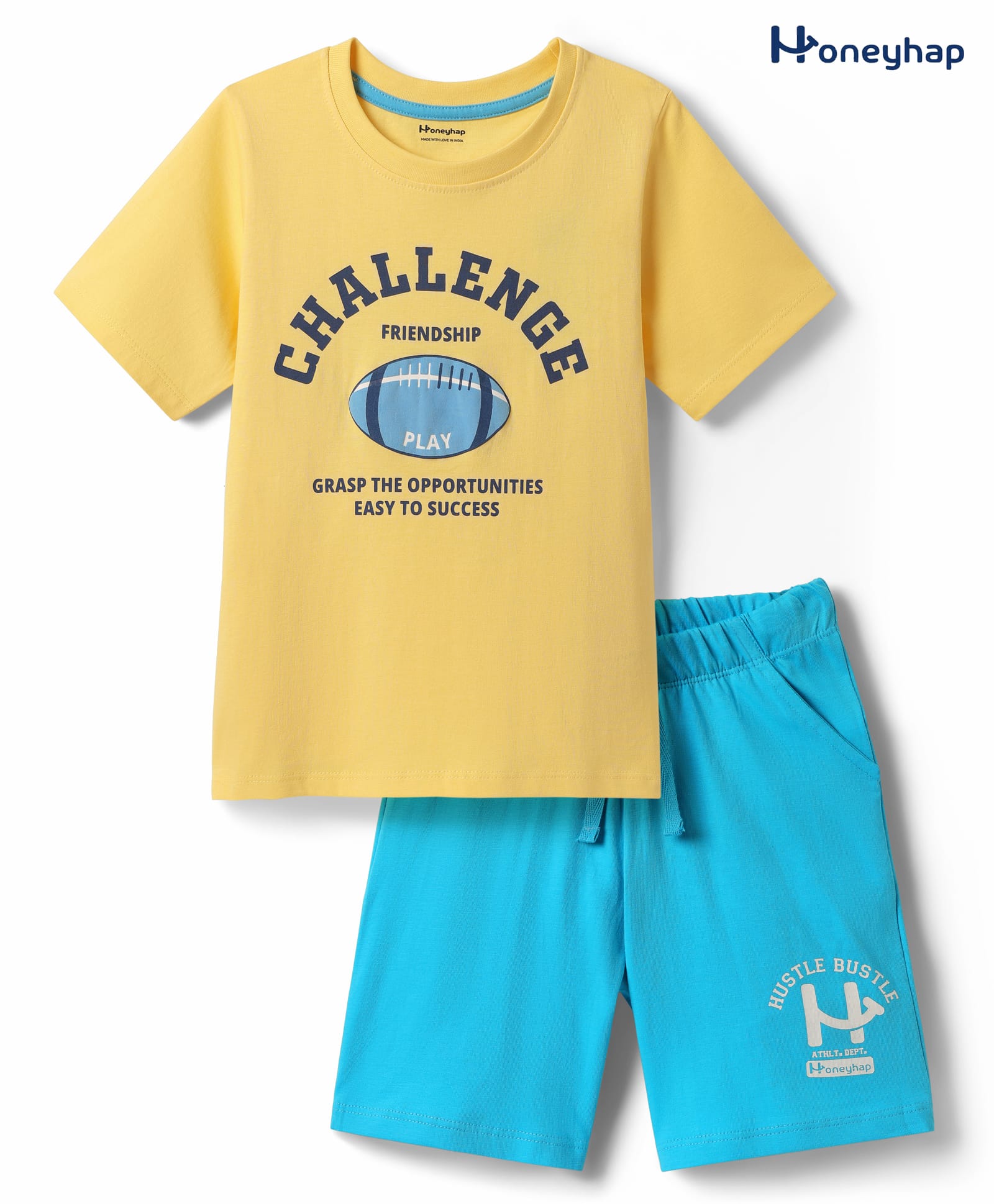 Honeyhap Premium 100% Cotton Knit Half Sleeves Shorts Night Suit with Bio Finish & Text Print - Snapdragon & Bachelor Button-image-32