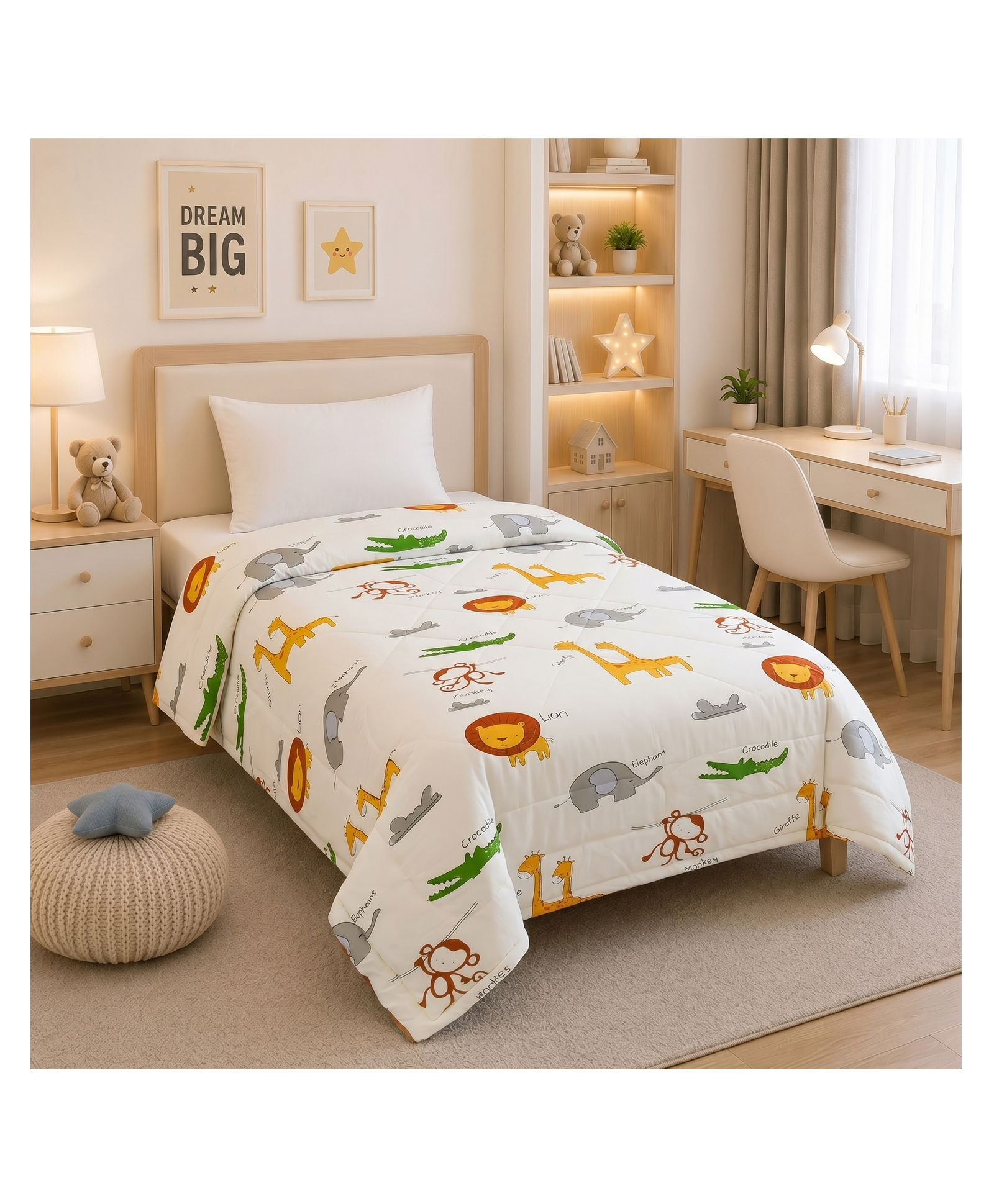 FilymoreAnimal Single Bed comforter Cartoon Blankets for Kids | Dohar for Kid Boys & Girls | Children AC Blanket| Summer & Winter Blankets (60x90 Inches) (Off white)-image-2