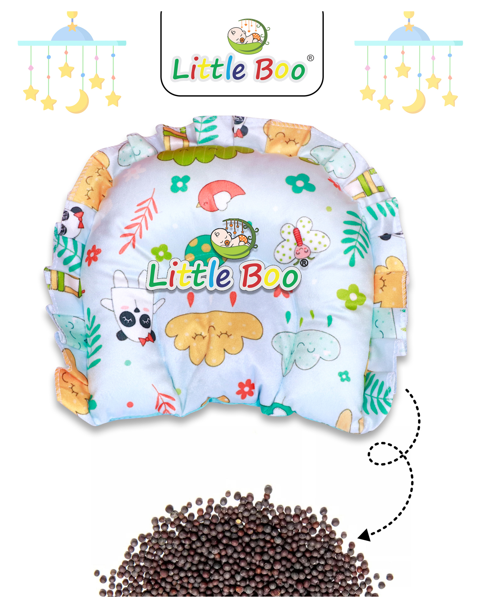 Little Boo Rai Mustard Seed Head Shaping Pillow for Newborn Baby Neck Support - Blue-image-47