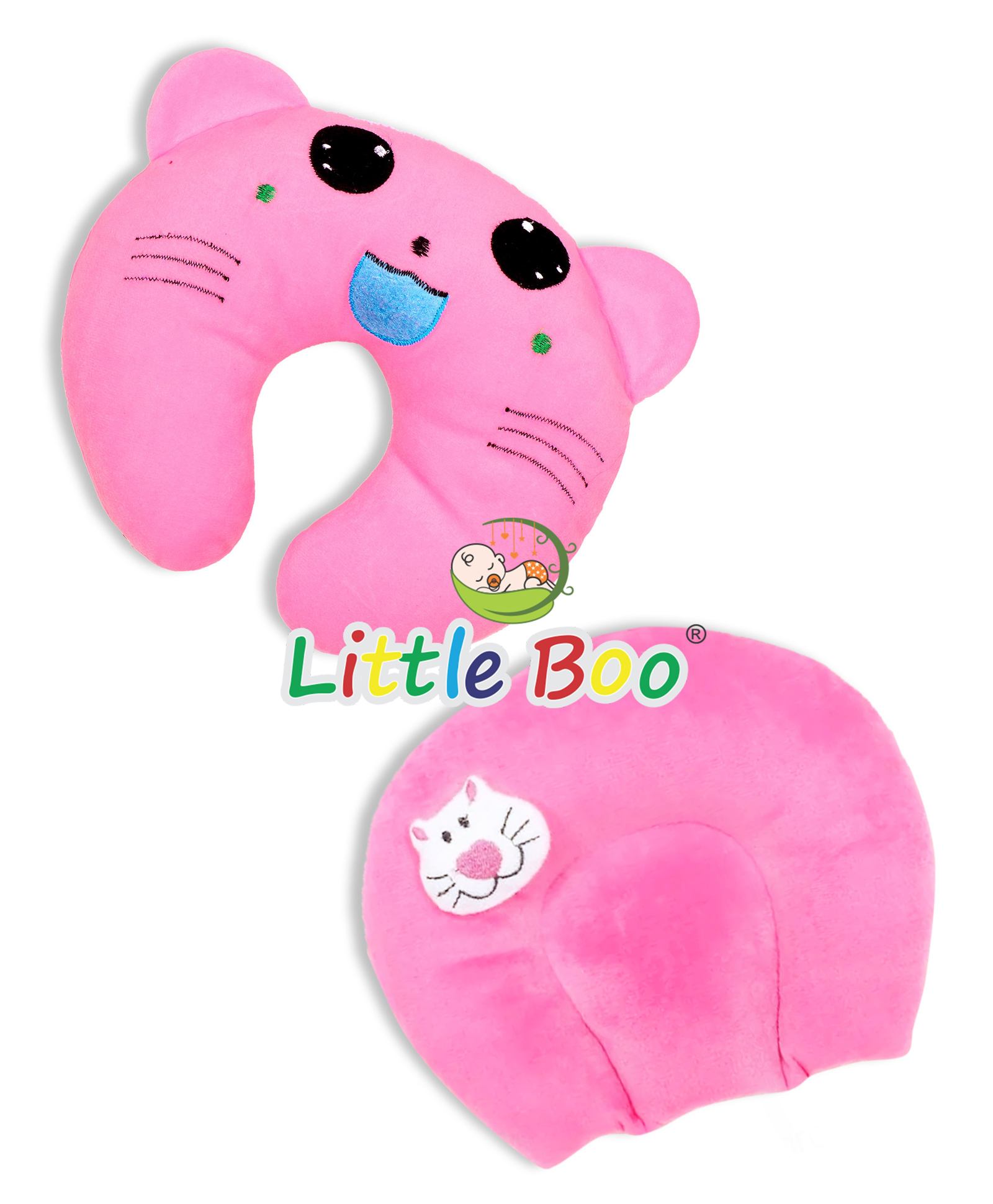 Little Boo Baby Neck Support U Shape Pillow and Head Shaping Cat Design &Mustards Seeds/Rai Pillow Combo (Pack of 2) Pink-picture-27