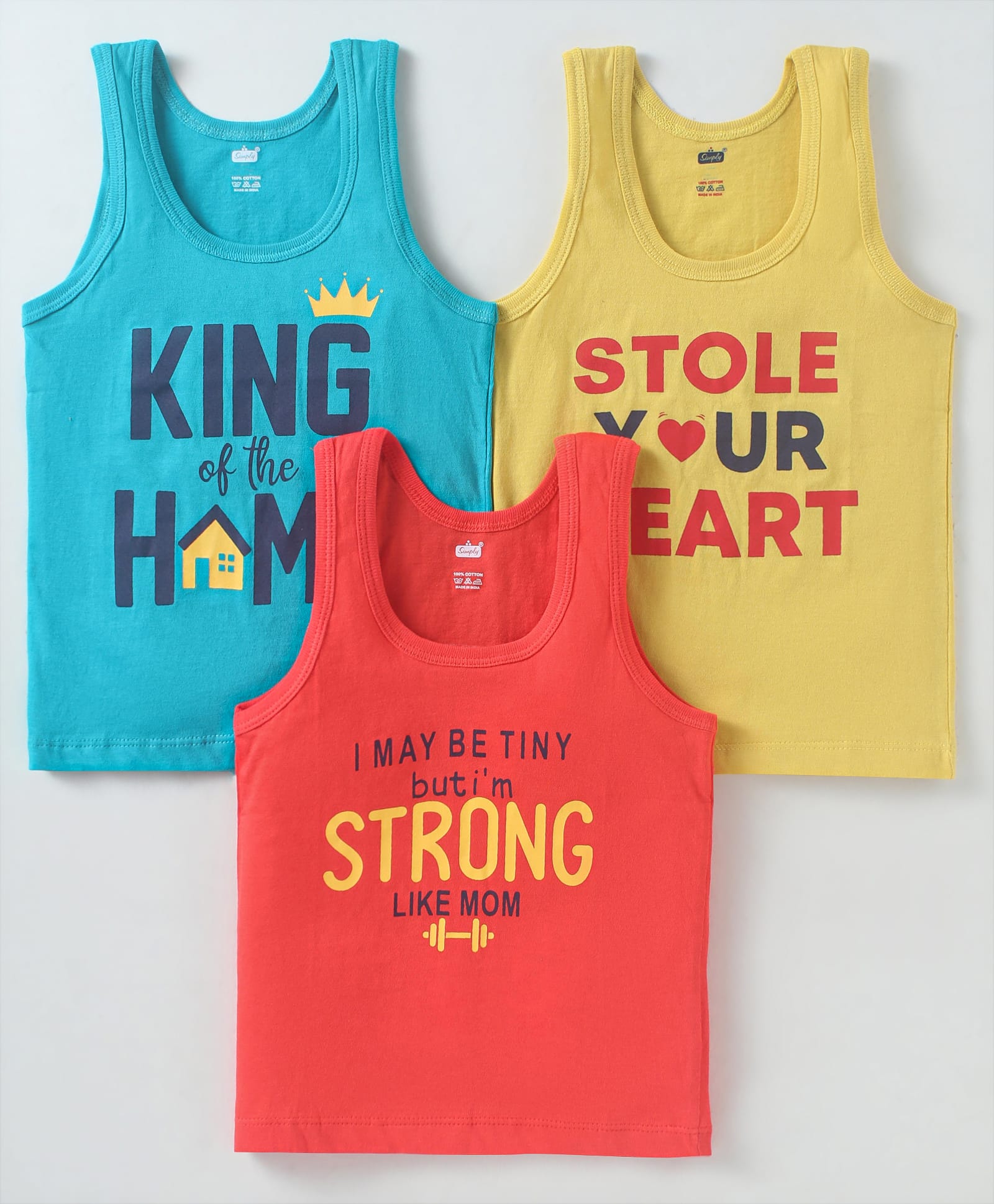 Simply Sinker Knit Sleeveless Vests With Text Print Pack Of 3 - Mustard Red-picture-36